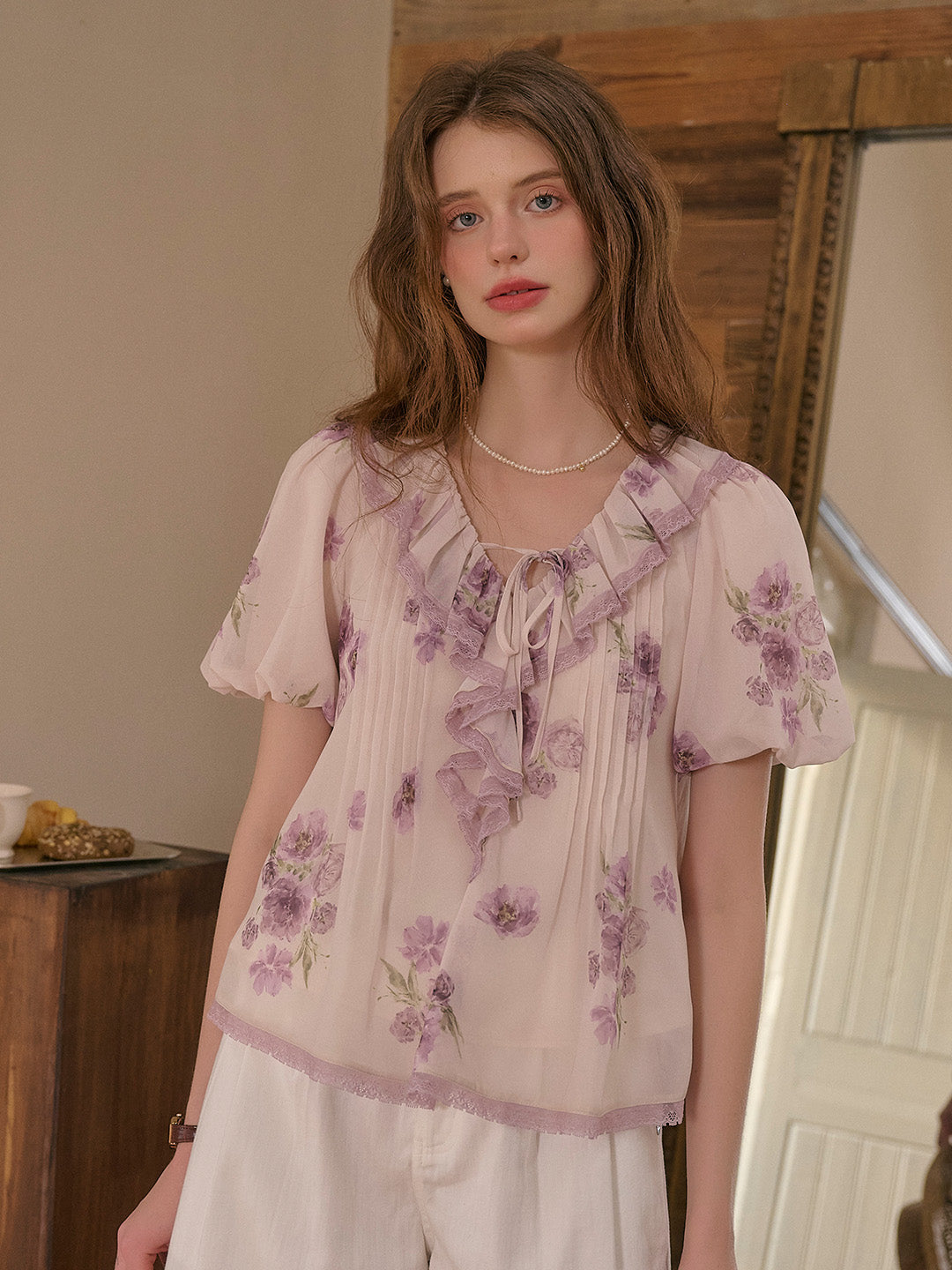 Sloane Ruffle Neck Floral Blouse