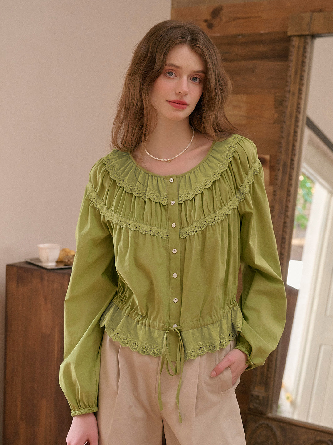 Mallory Round Neck Lace Blouse