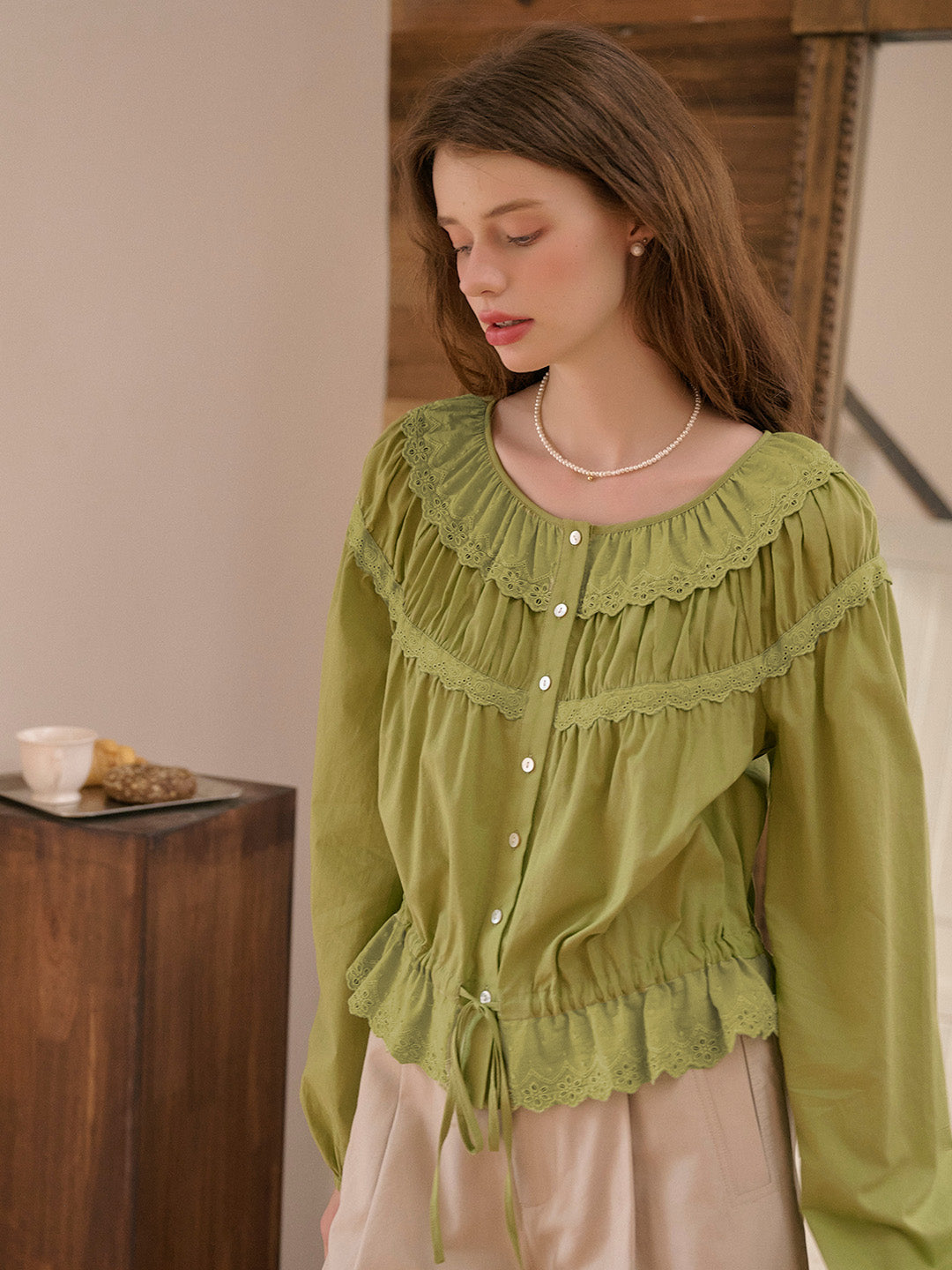 Mallory Round Neck Lace Blouse