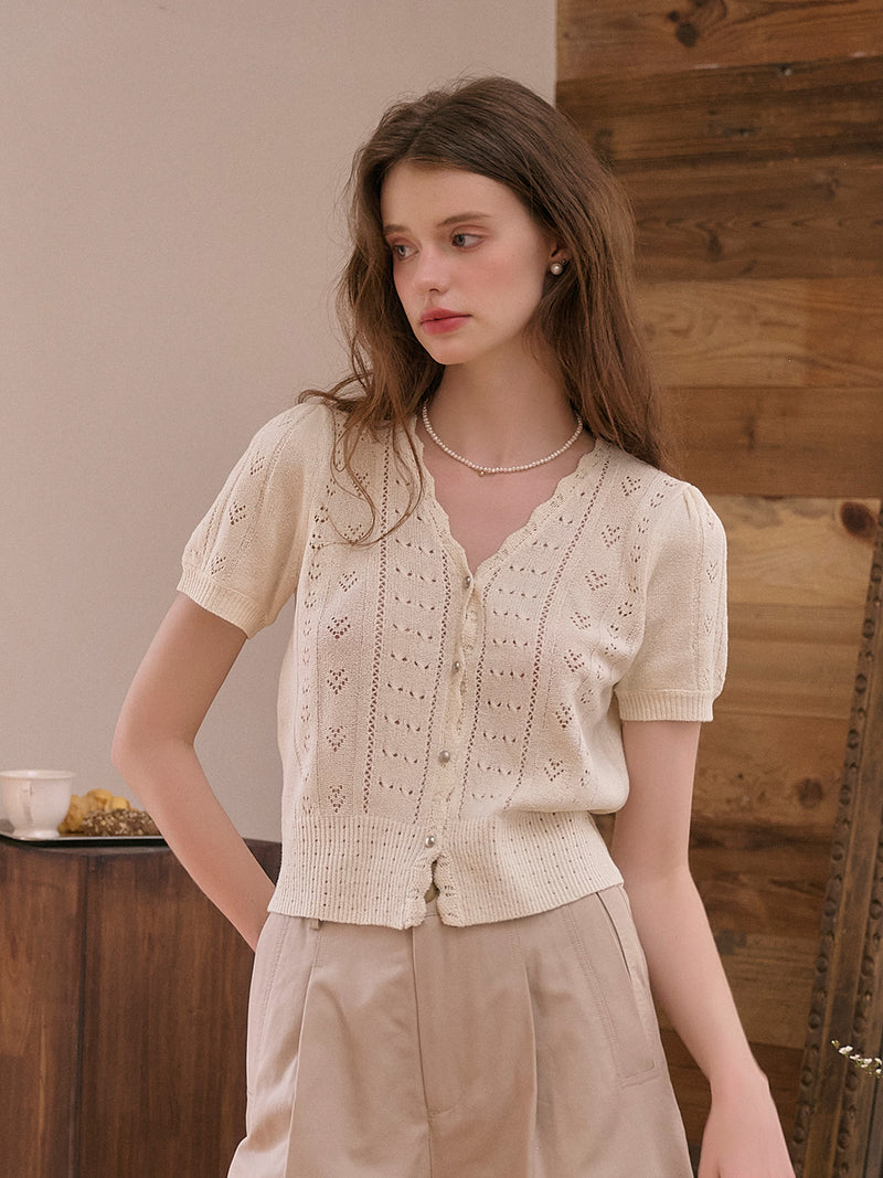 Lace Trim V-Neck Knit Cardigan main image 0