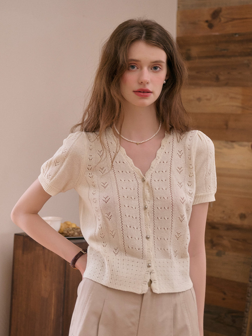 Fashionable V-neck Long-sleeved Bow-knotted Knitted Cardigan