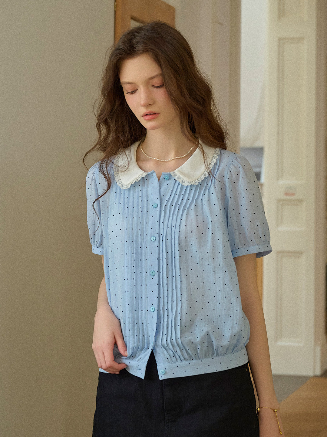 Felicity Peter Pan Collar Dot Cotton Blouse
