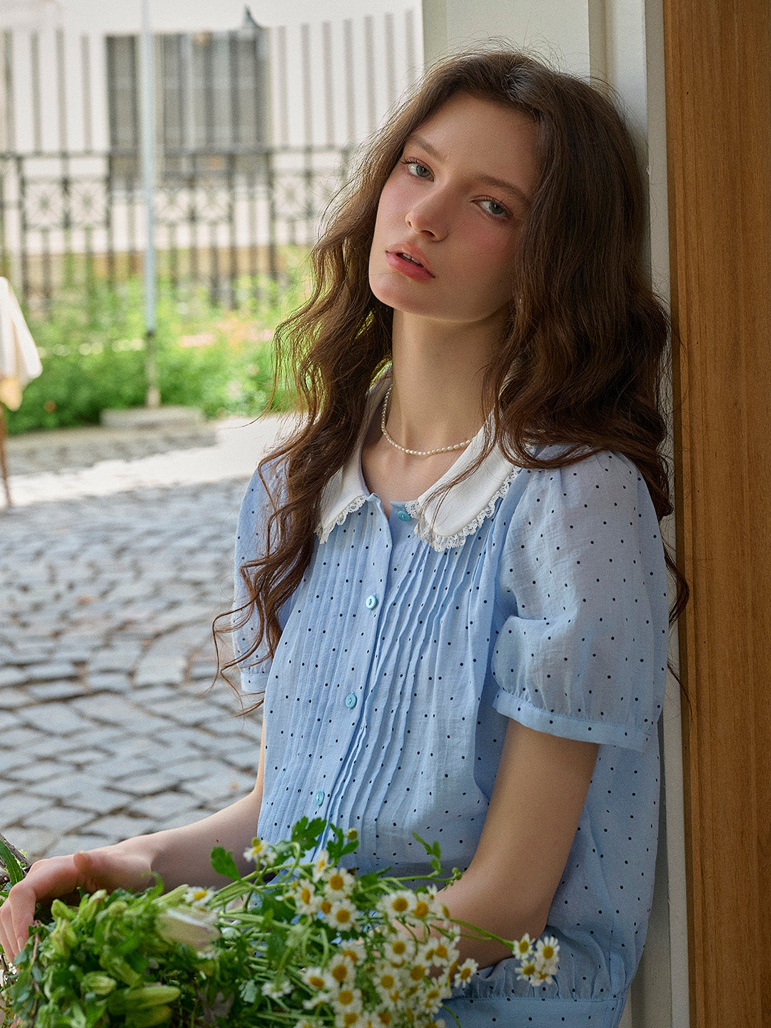 Felicity Peter Pan Collar Dot Cotton Blouse