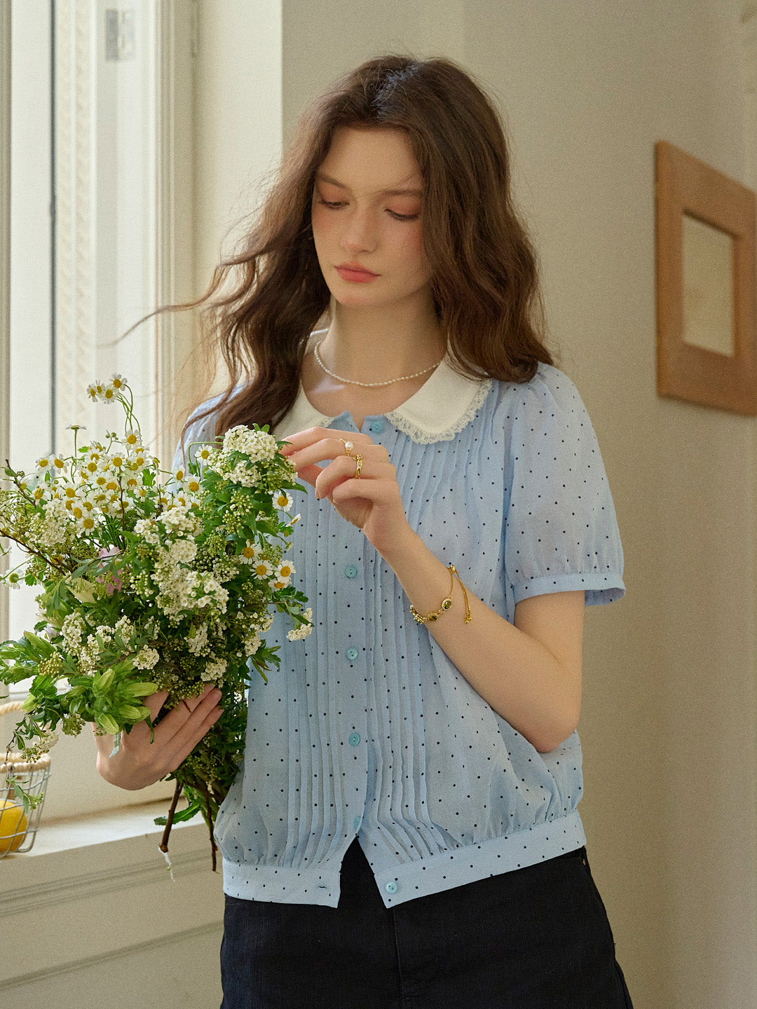 Felicity Peter Pan Collar Dot Cotton Blouse