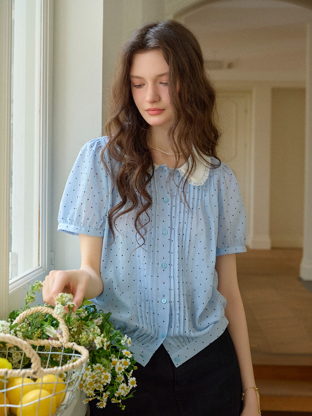 Felicity Peter Pan Collar Dot Cotton Blouse
