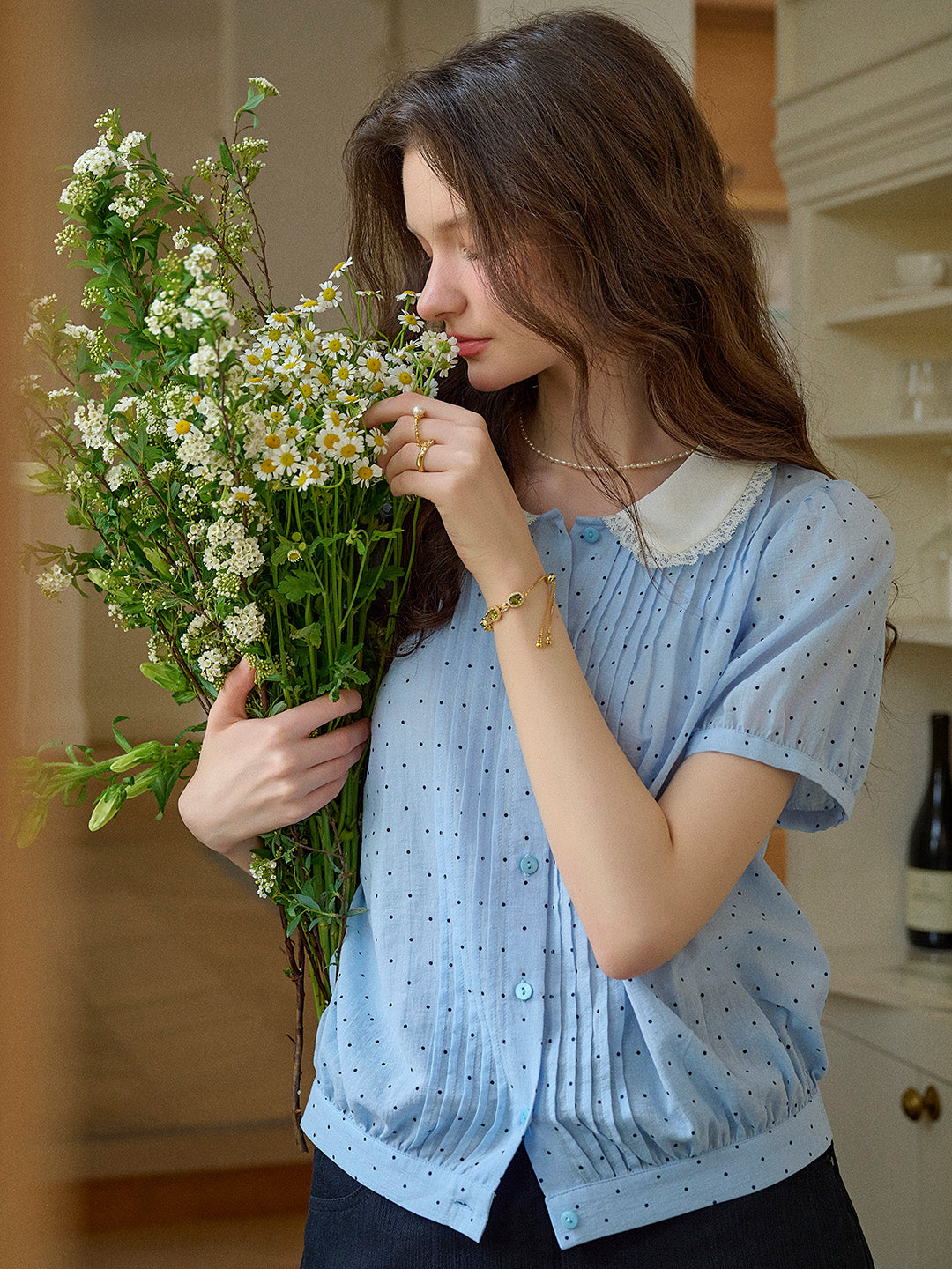 Felicity Peter Pan Collar Dot Cotton Blouse