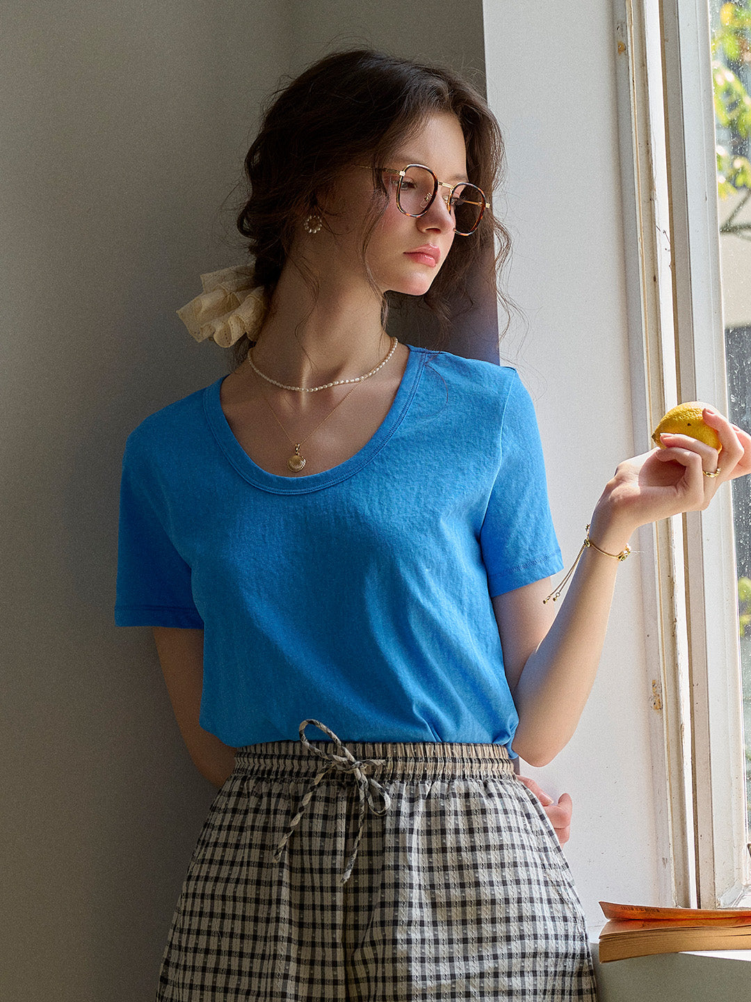 Maisie Simple Round Neck Top - Blue