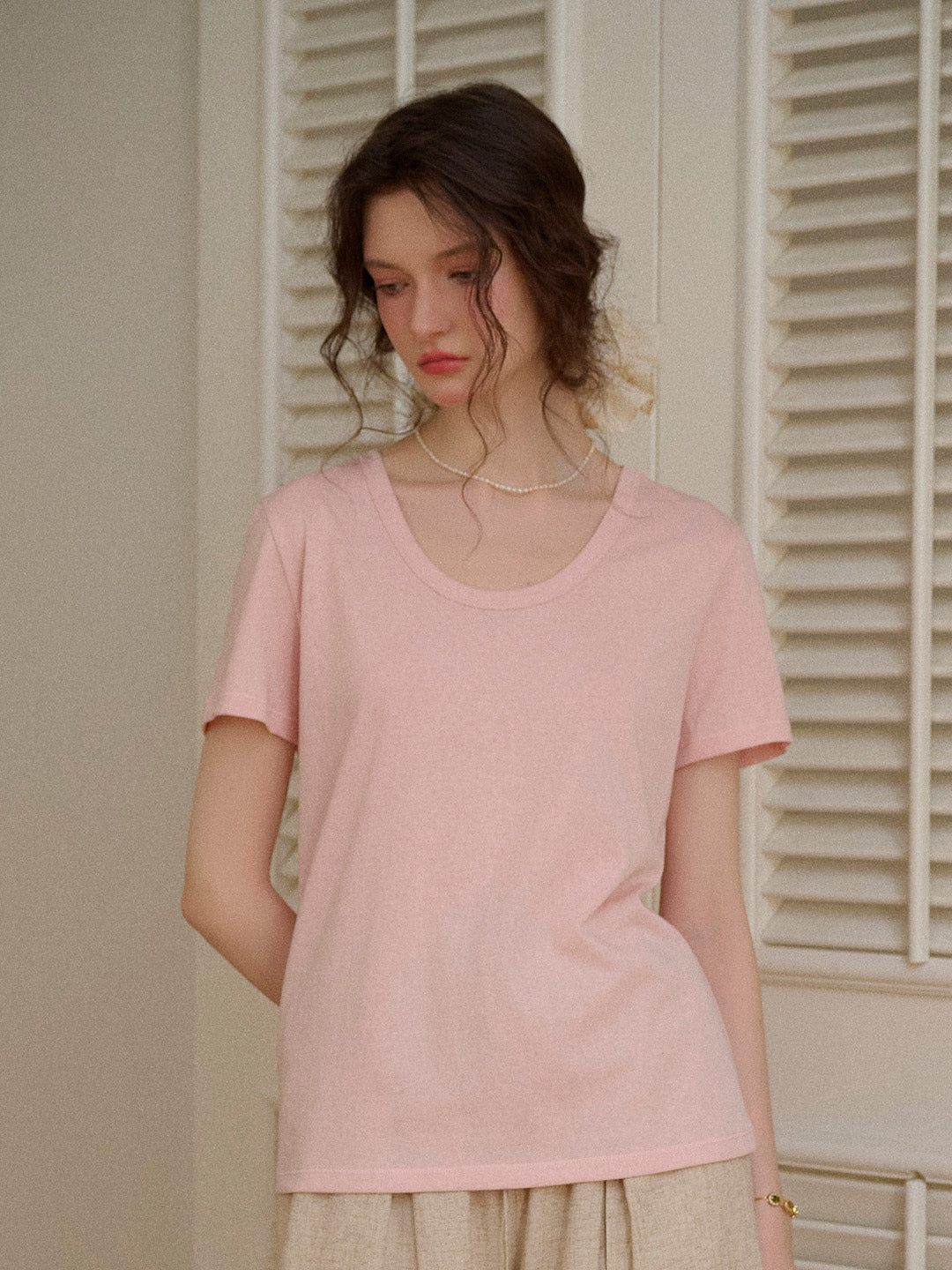 Maisie Simple Round Neck Top - Pink