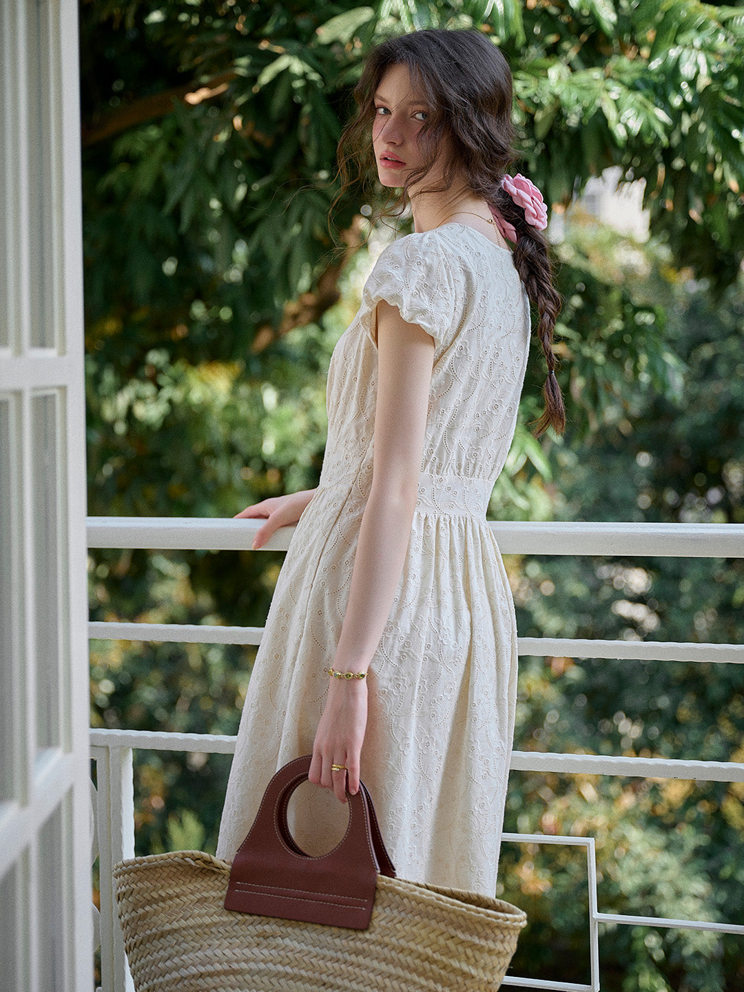 Soleil V-Neck Embroidery 100% Cotton Dress