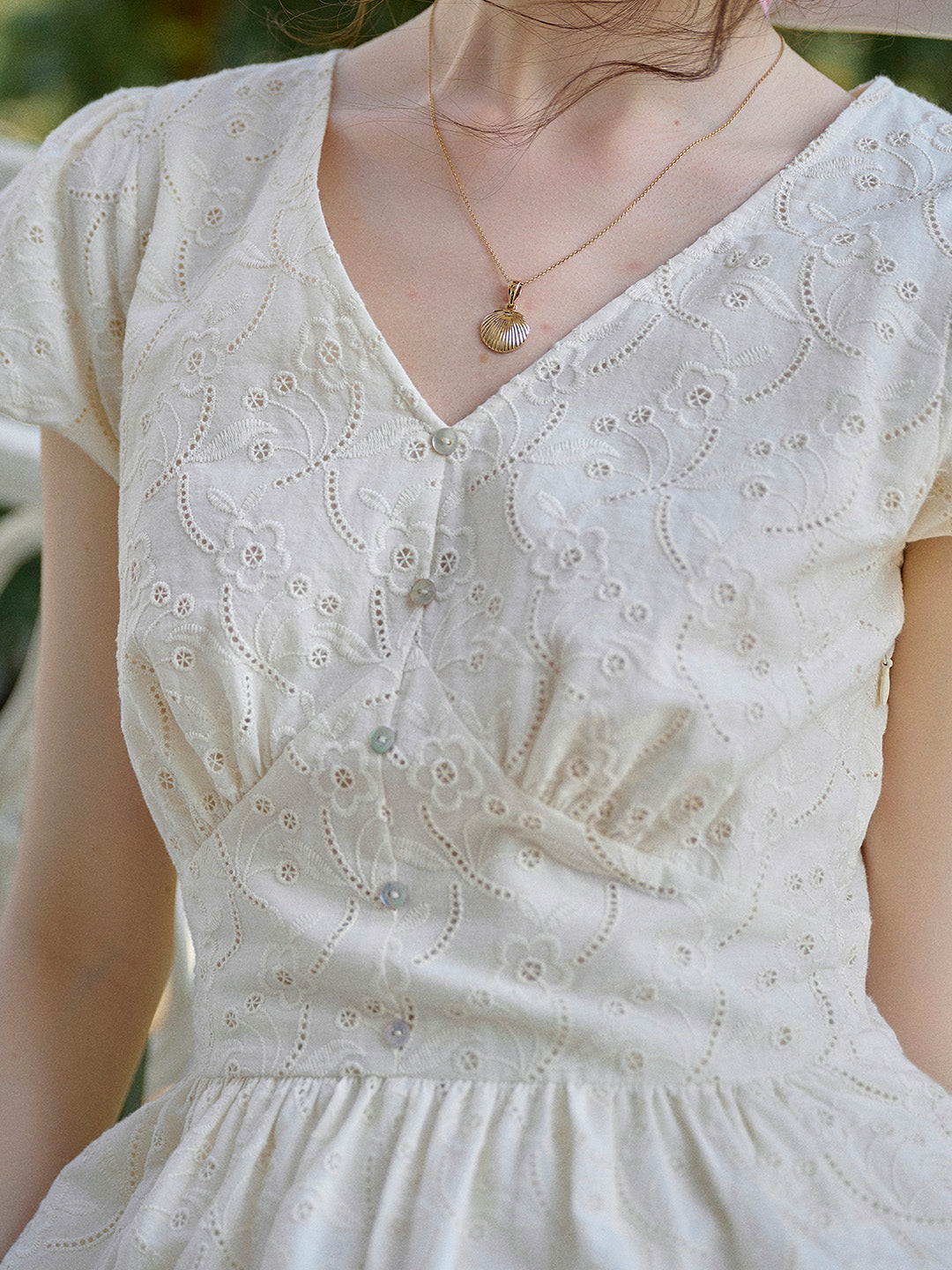 Soleil V-Neck Embroidery 100% Cotton Dress