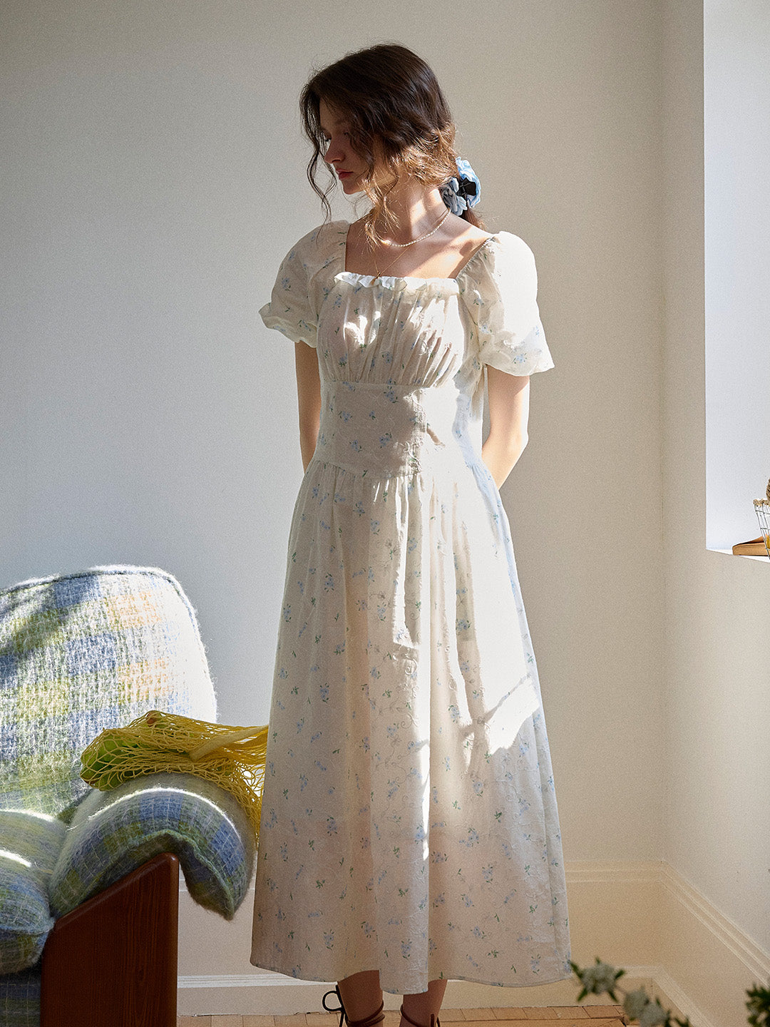 【Final Sale】Lara Square Neck Floral 100% Cotton Dress