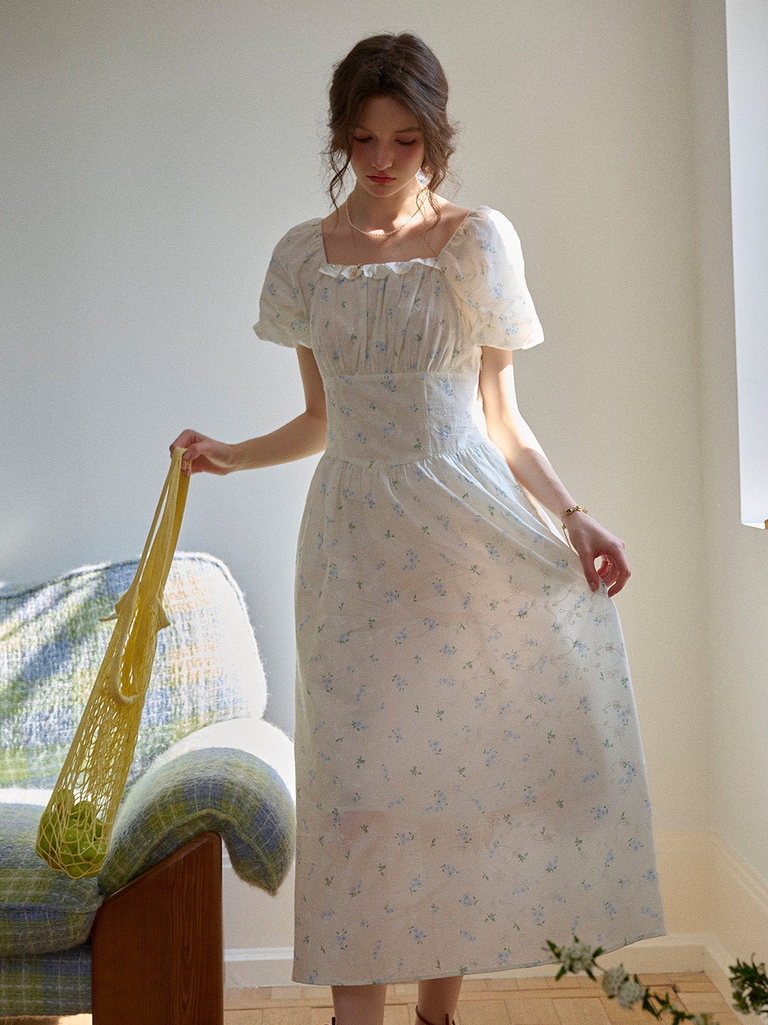 【Final Sale】Lara Square Neck Floral 100% Cotton Dress