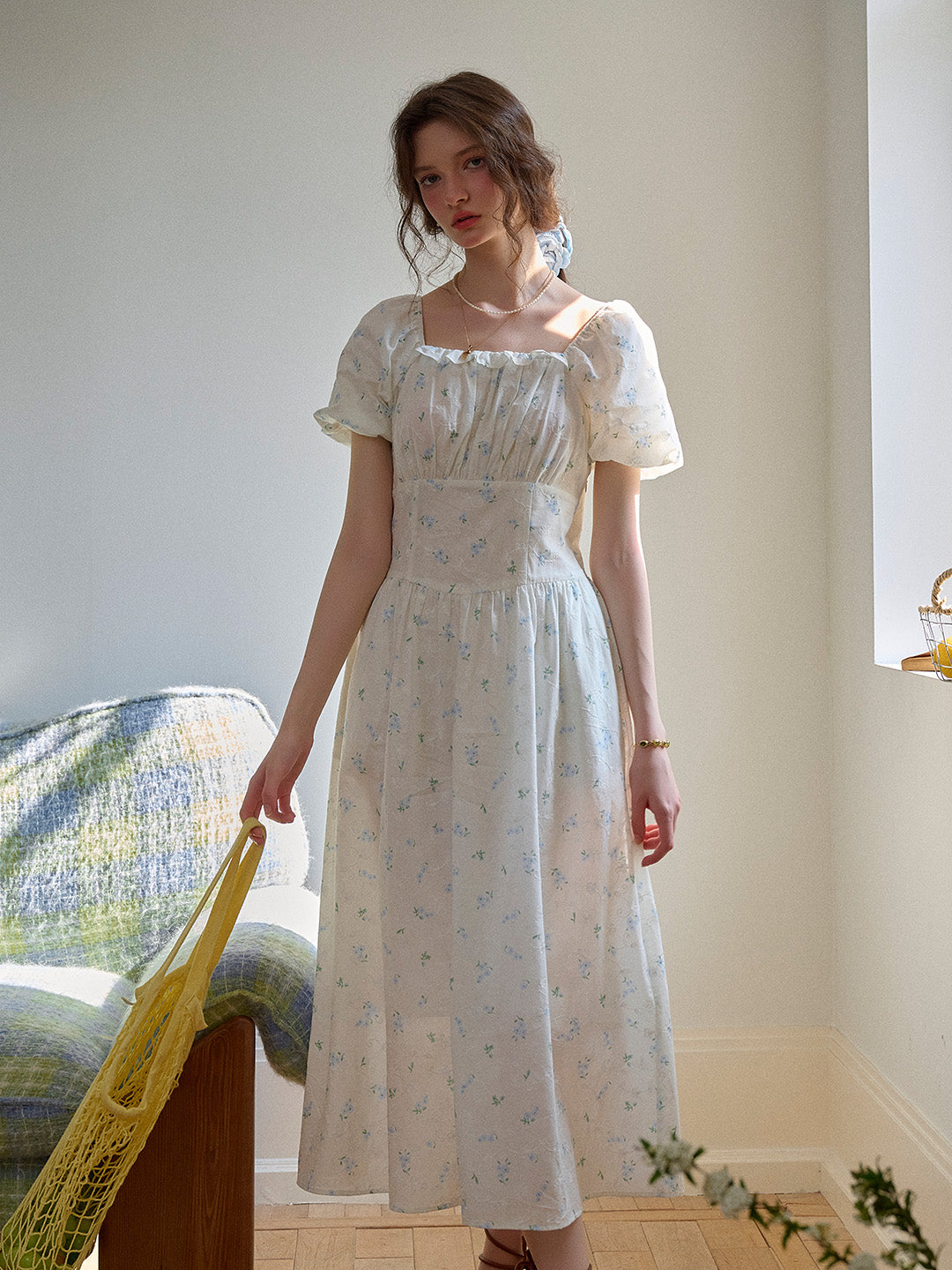 【Final Sale】Lara Square Neck Floral 100% Cotton Dress