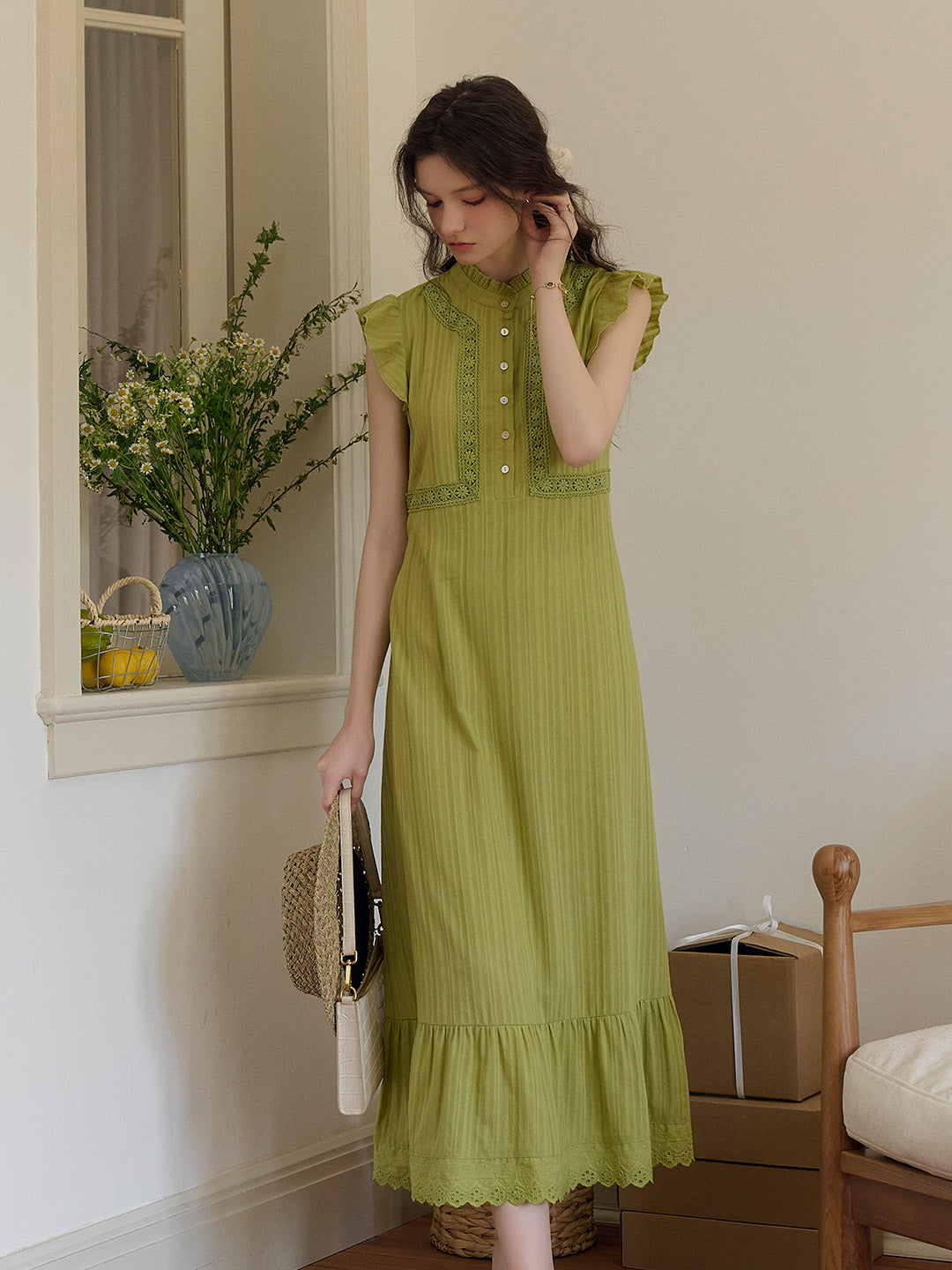 Soraya Stand Collar Ruffle Sleeve Dress