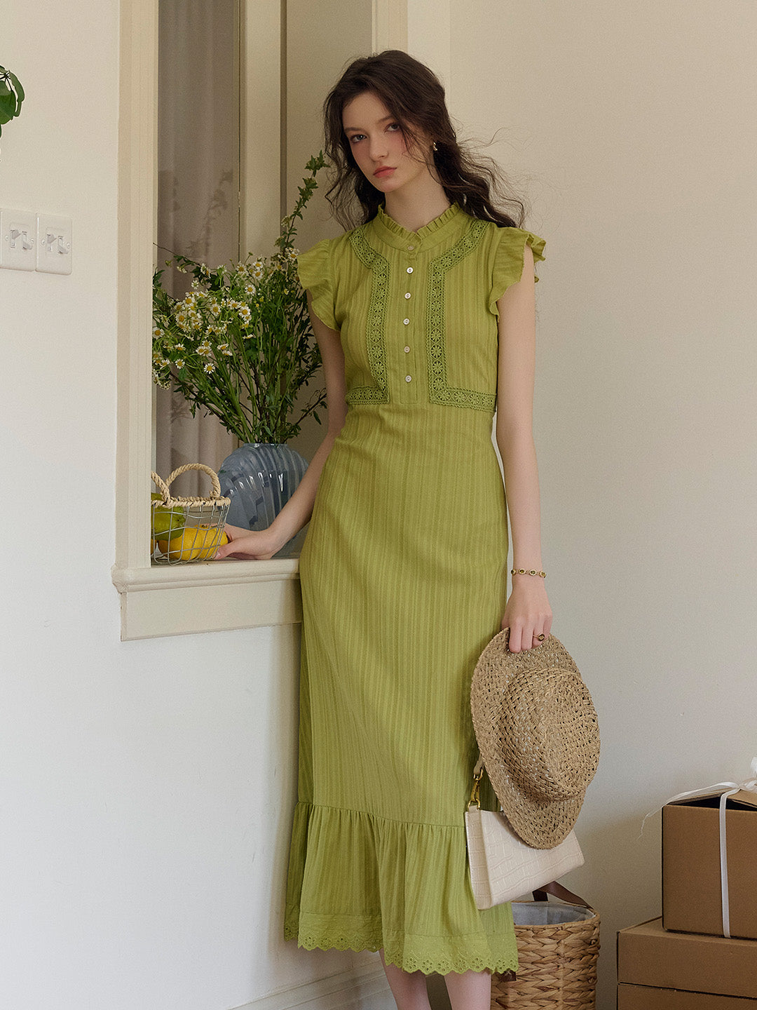 Soraya Stand Collar Ruffle Sleeve Dress