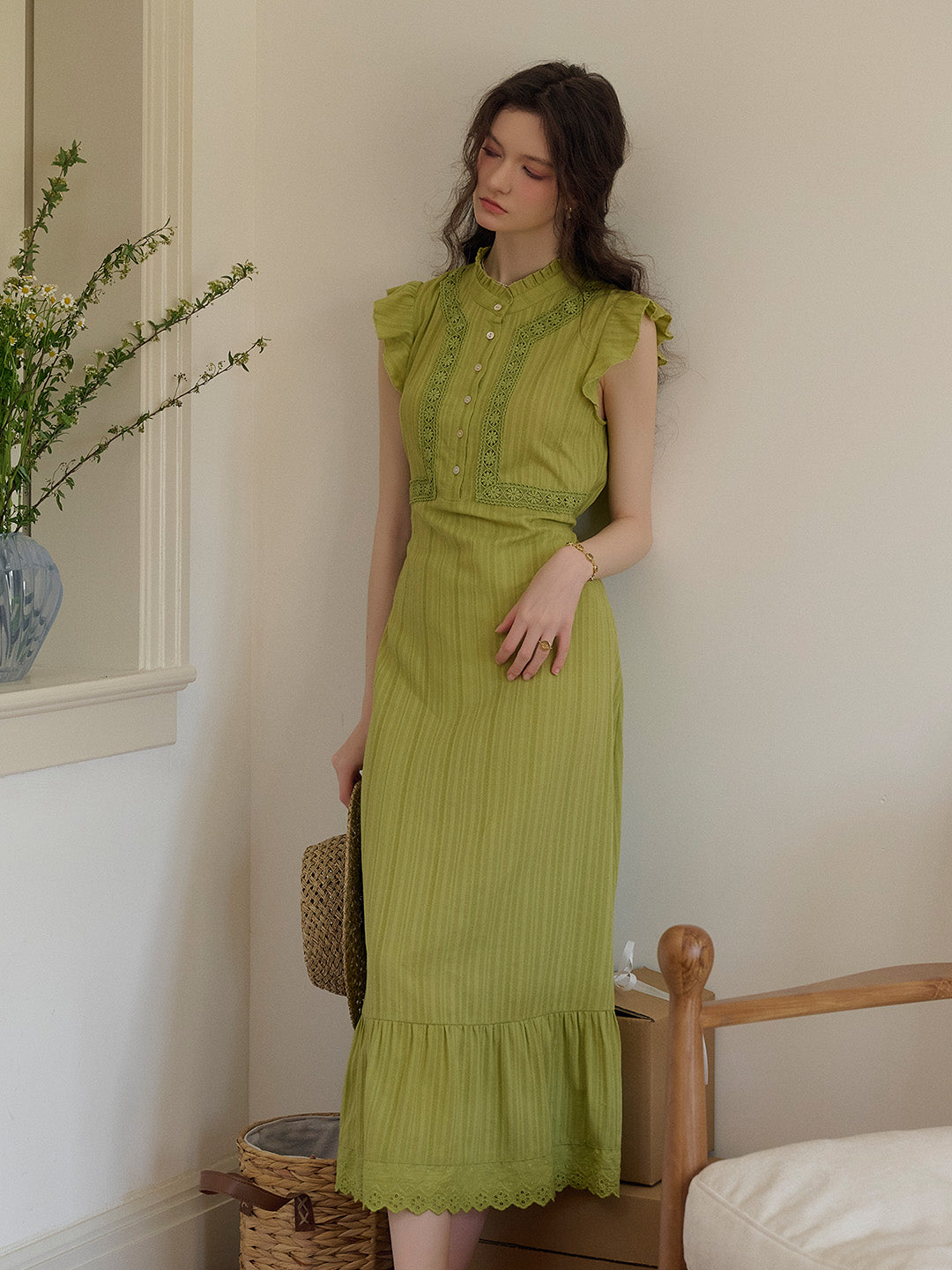 Soraya Stand Collar Ruffle Sleeve Dress