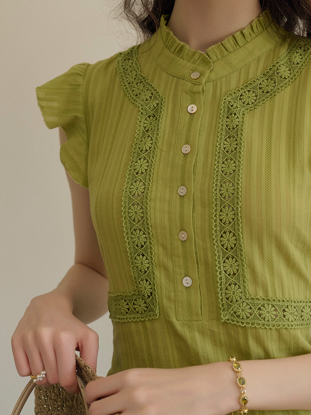 Soraya Stand Collar Ruffle Sleeve Dress