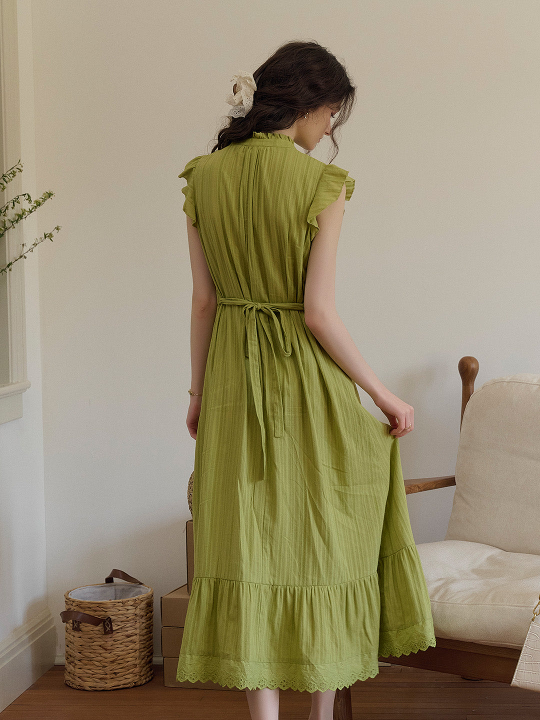 Soraya Stand Collar Ruffle Sleeve Dress