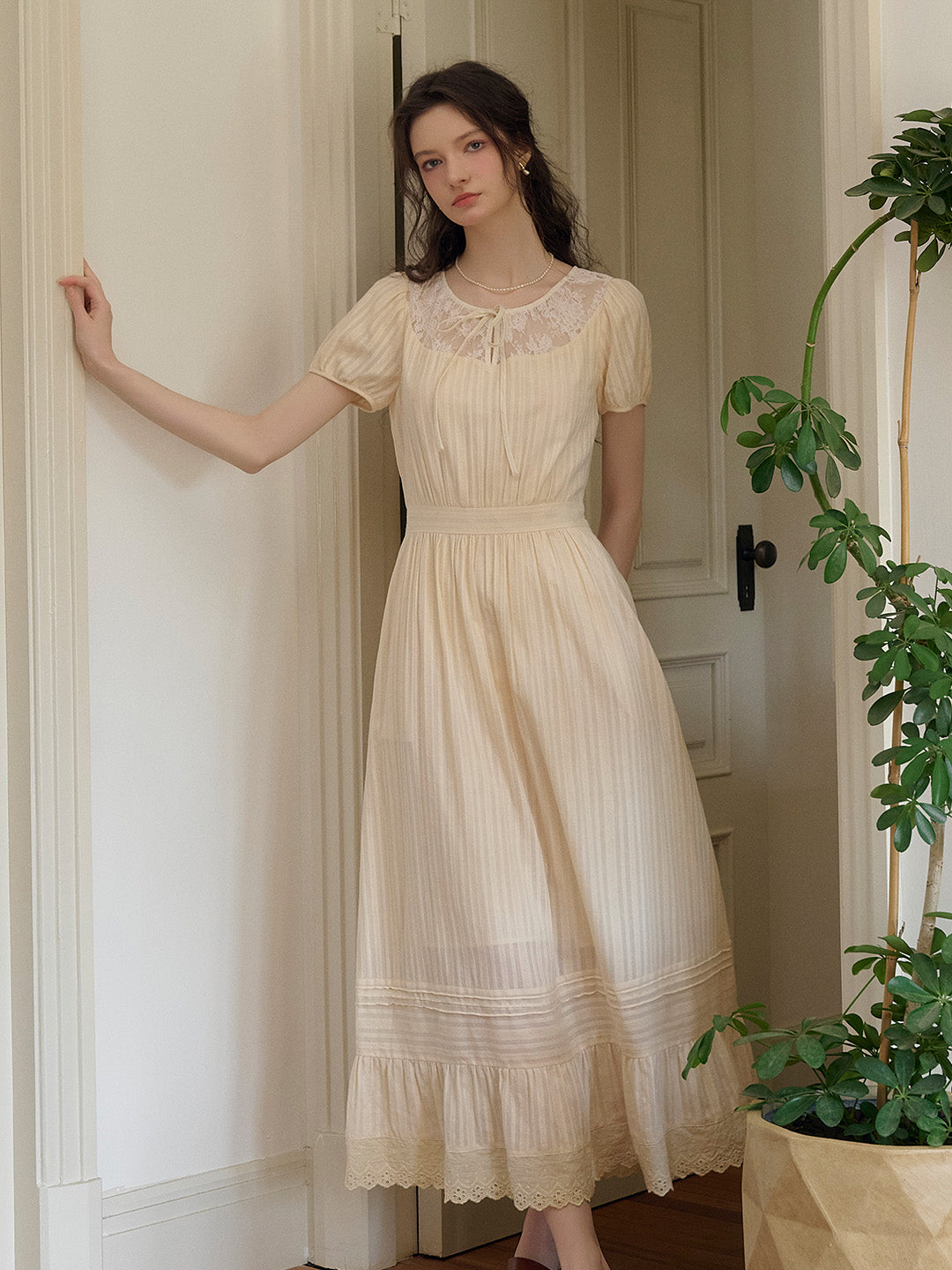 Elliott Round Neck Lace Tie 100% Cotton Dress