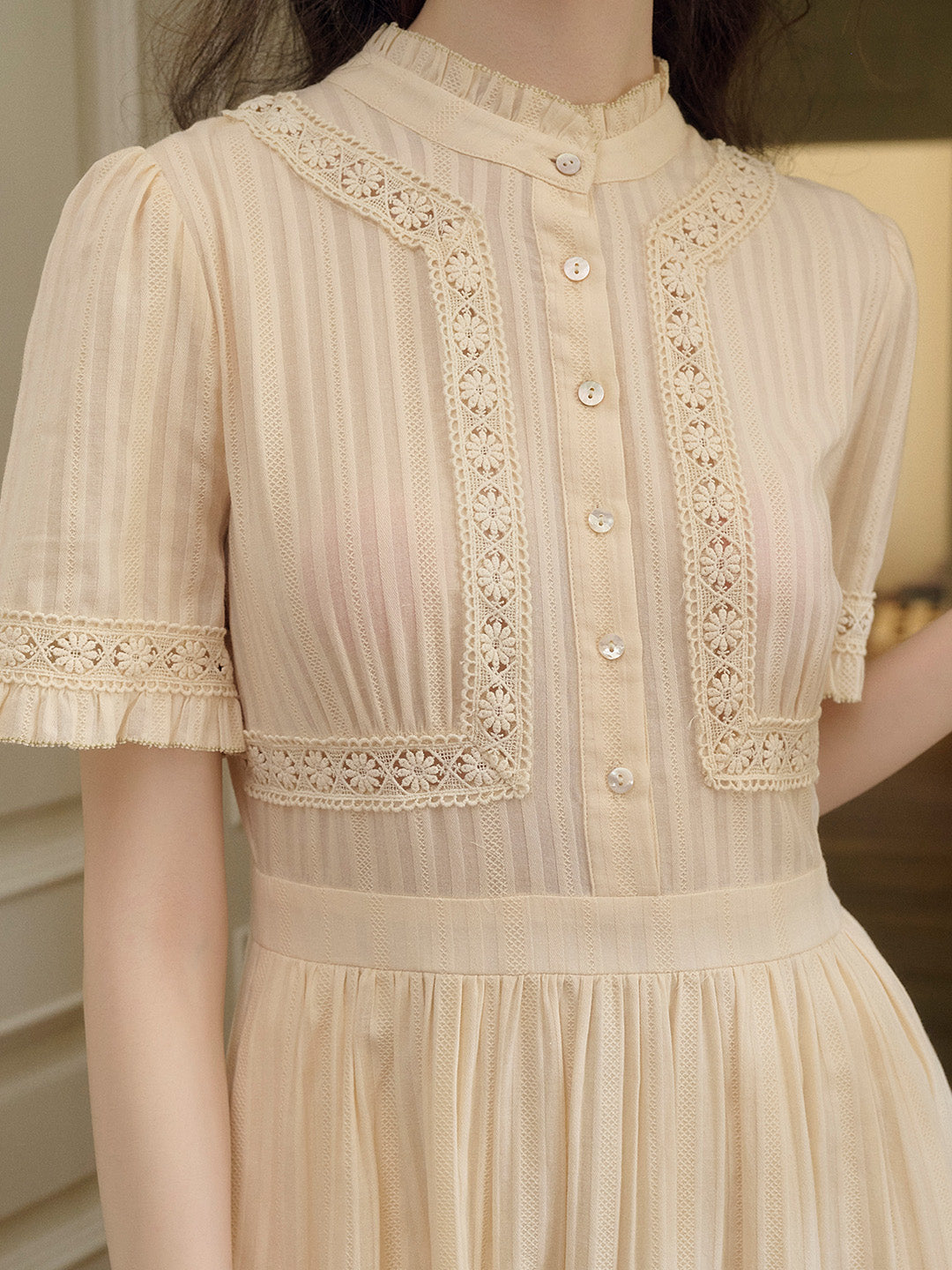 Judy Stand Collar Embroidery Cotton Dress