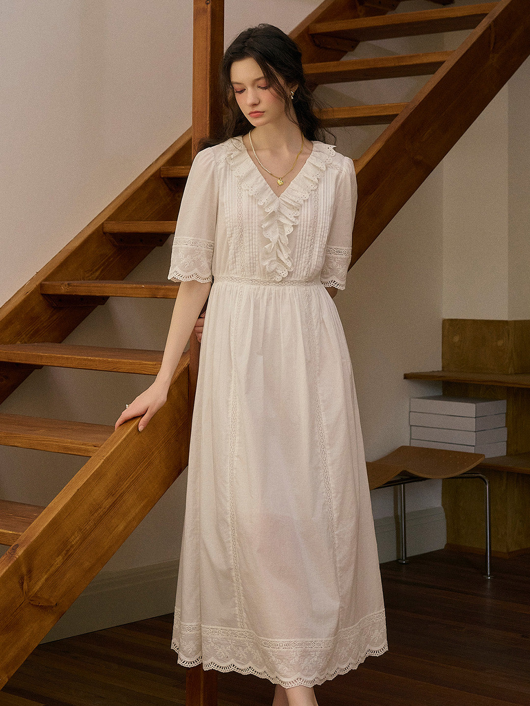 Noelle Ruffle V-Neck 100% Cotton Dress