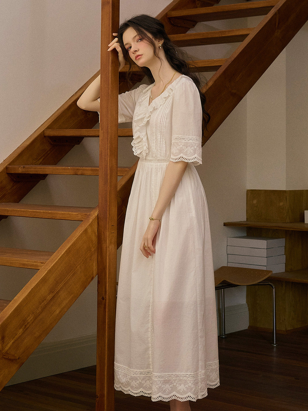 Noelle Ruffle V-Neck 100% Cotton Dress
