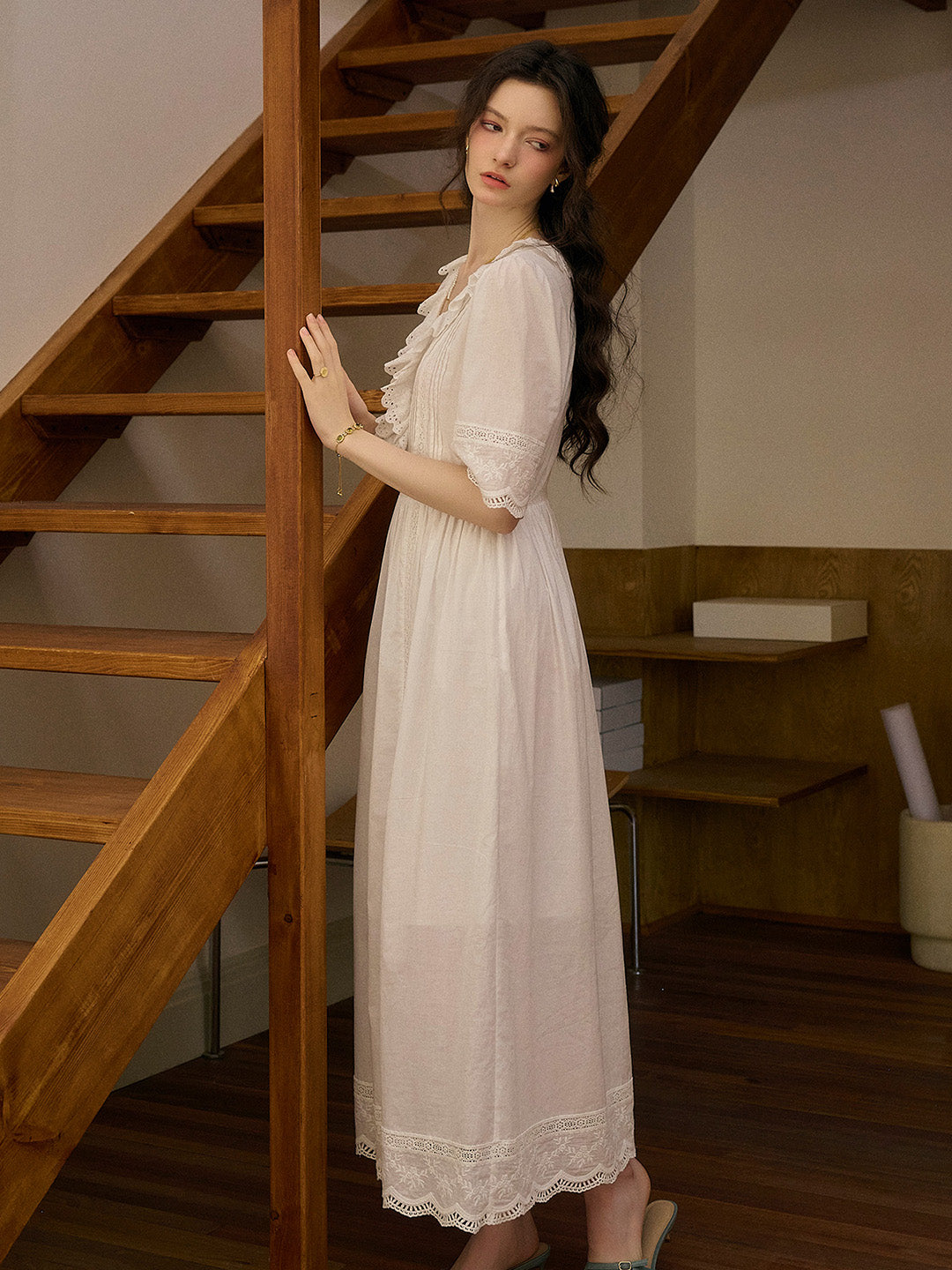 Noelle Ruffle V-Neck 100% Cotton Dress