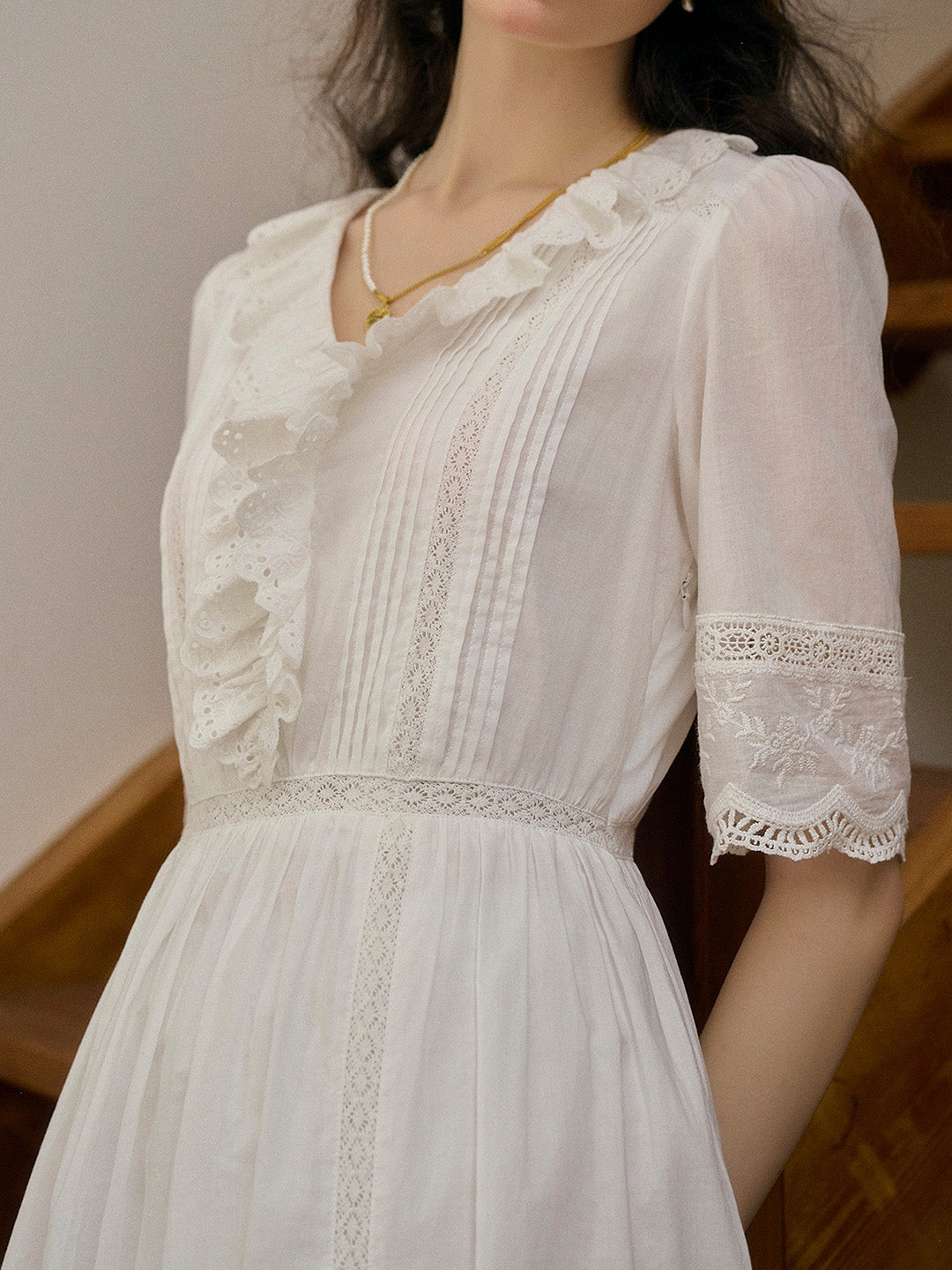 Noelle Ruffle V-Neck 100% Cotton Dress