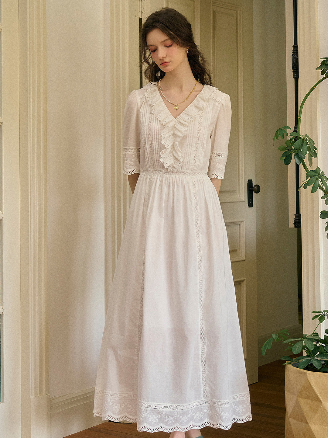Noelle Ruffle V-Neck 100% Cotton Dress