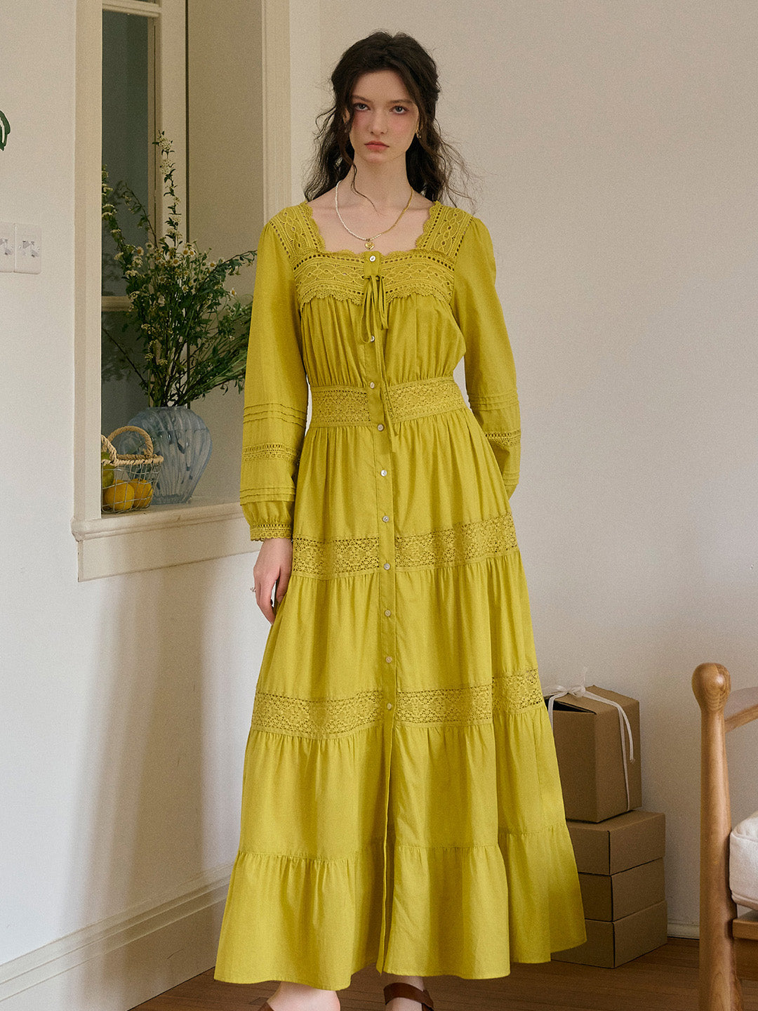 Bella Square Neck Tie 100% Cotton Dress