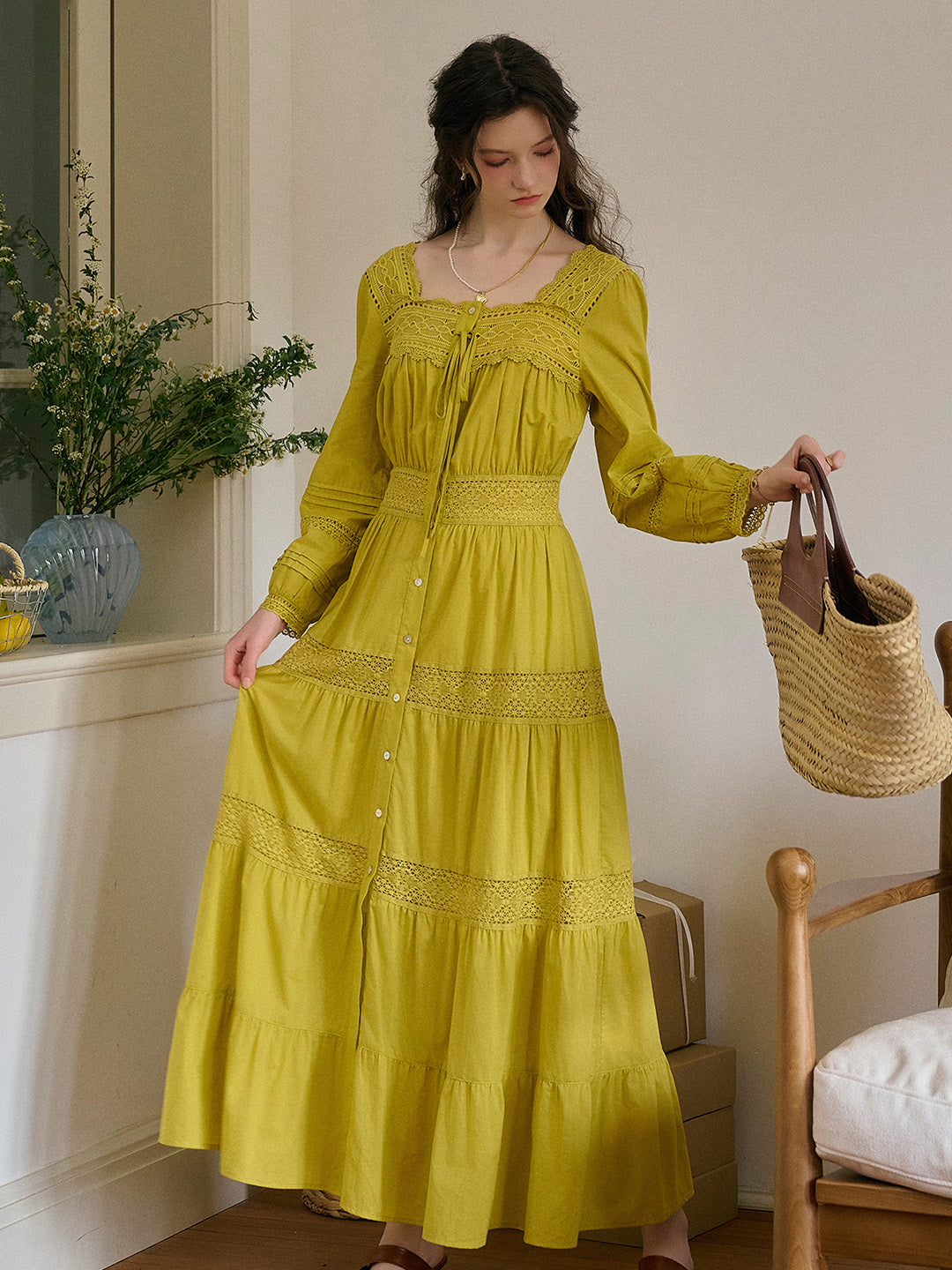 Bella Square Neck Tie 100% Cotton Dress