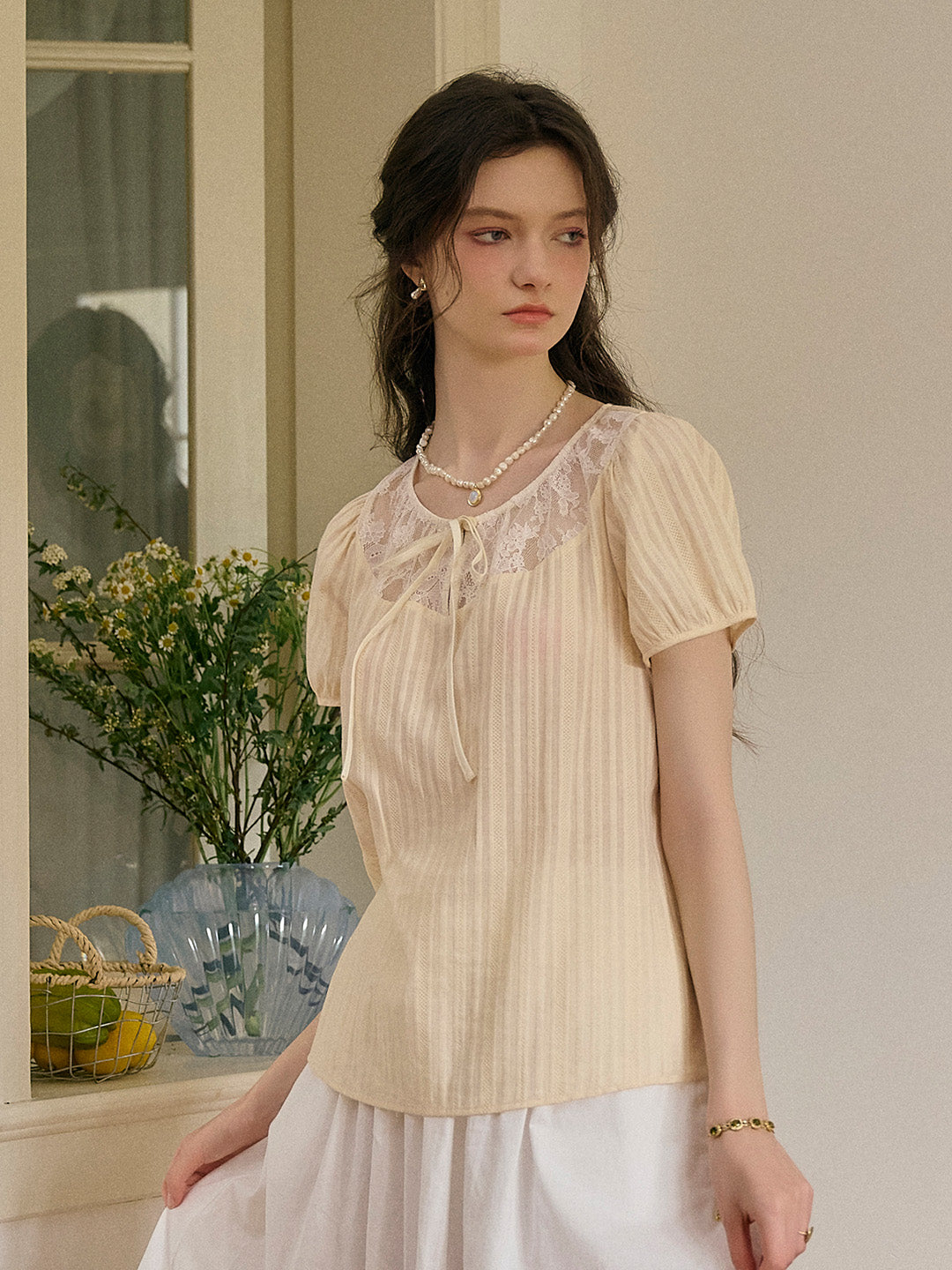 Rosalie Round Neck Lace 100% Cotton Blouse