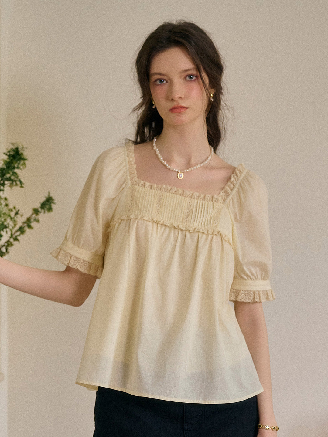 Leia Ruffle Square Neck 100% Cotton Blouse