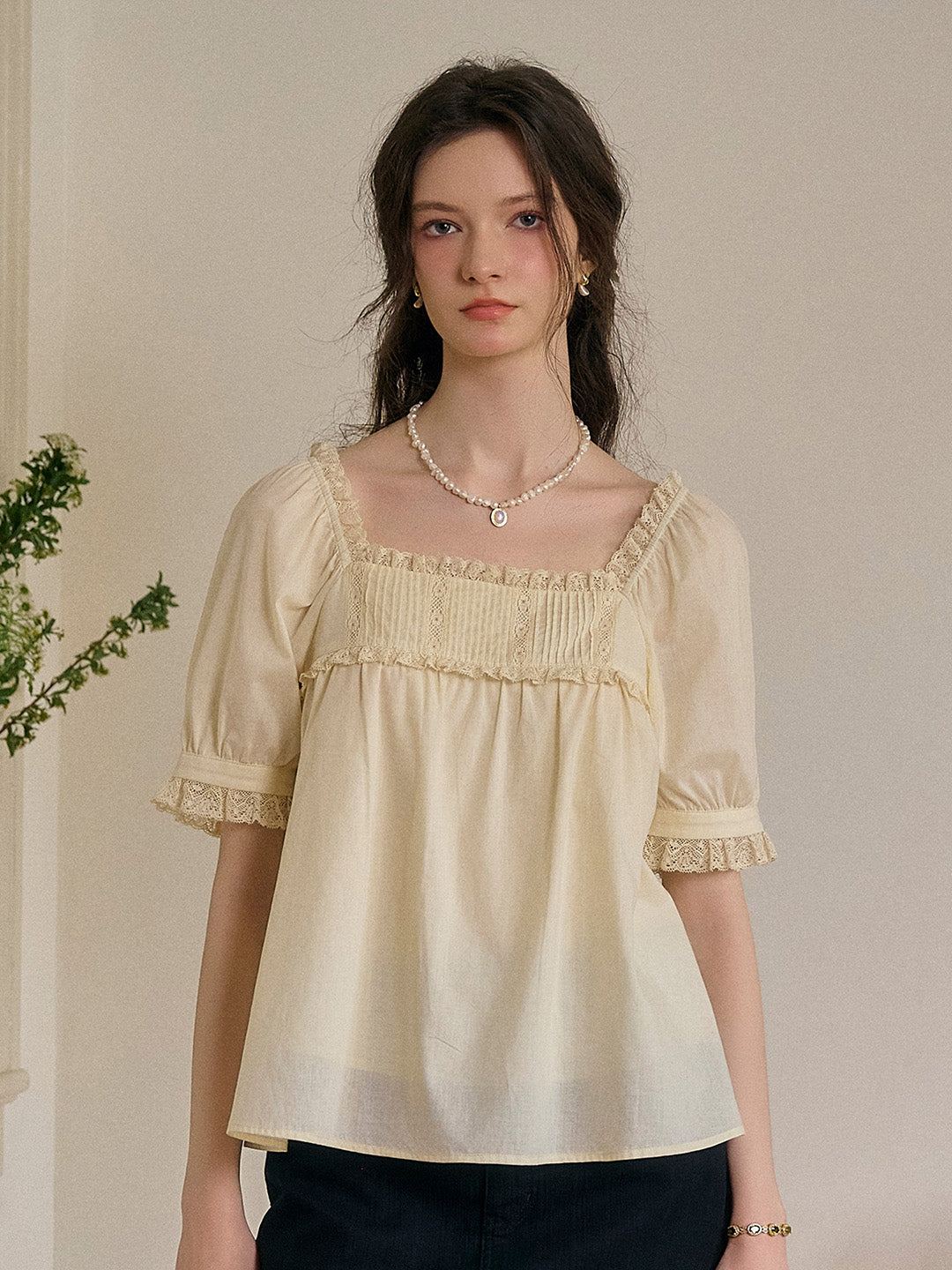 Leia Ruffle Square Neck 100% Cotton Blouse