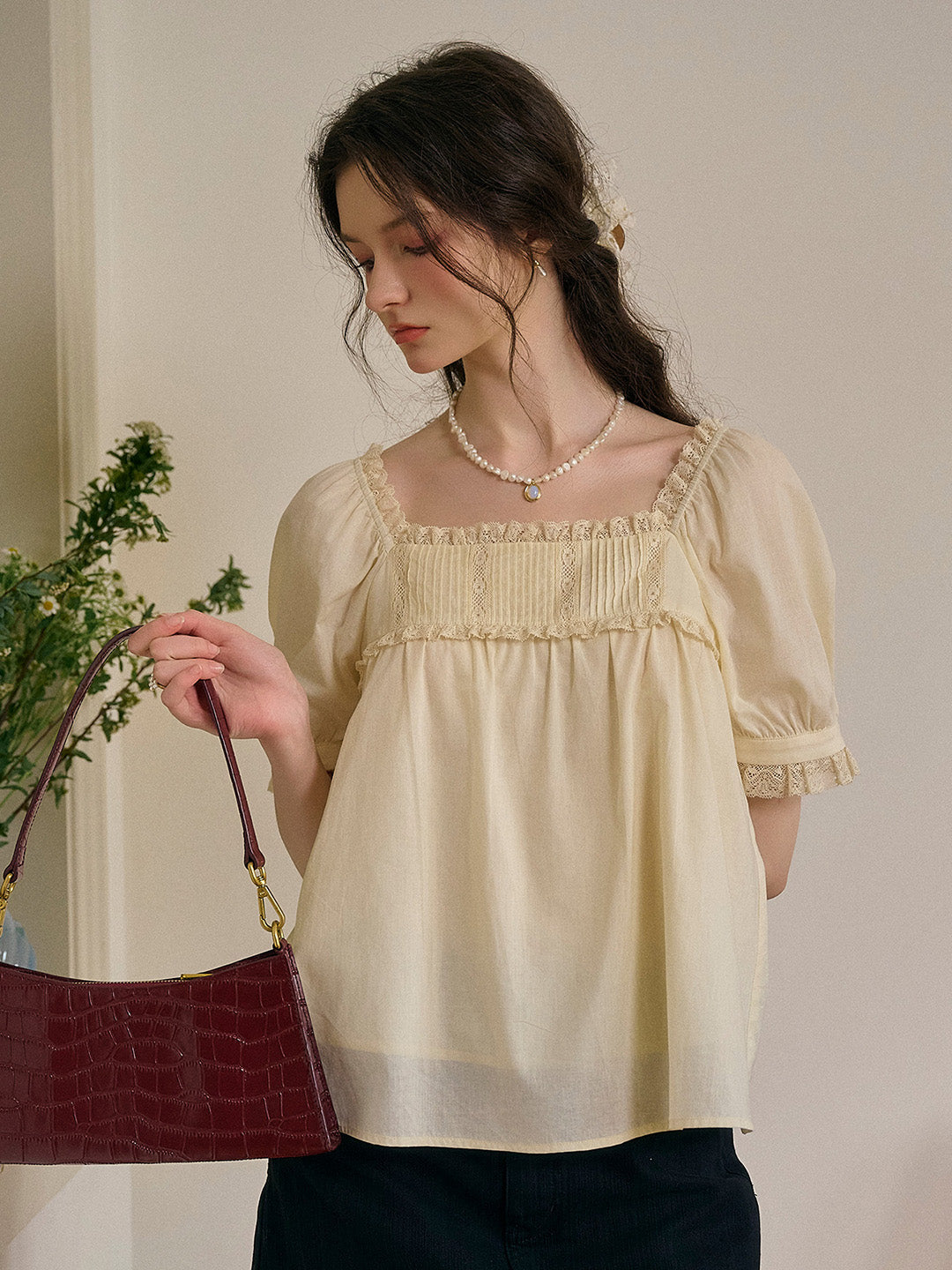 Leia Ruffle Square Neck 100% Cotton Blouse