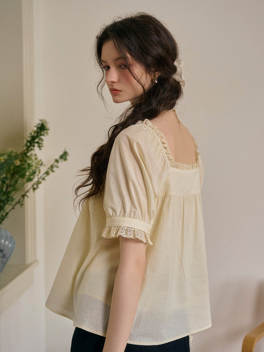 Leia Ruffle Square Neck 100% Cotton Blouse