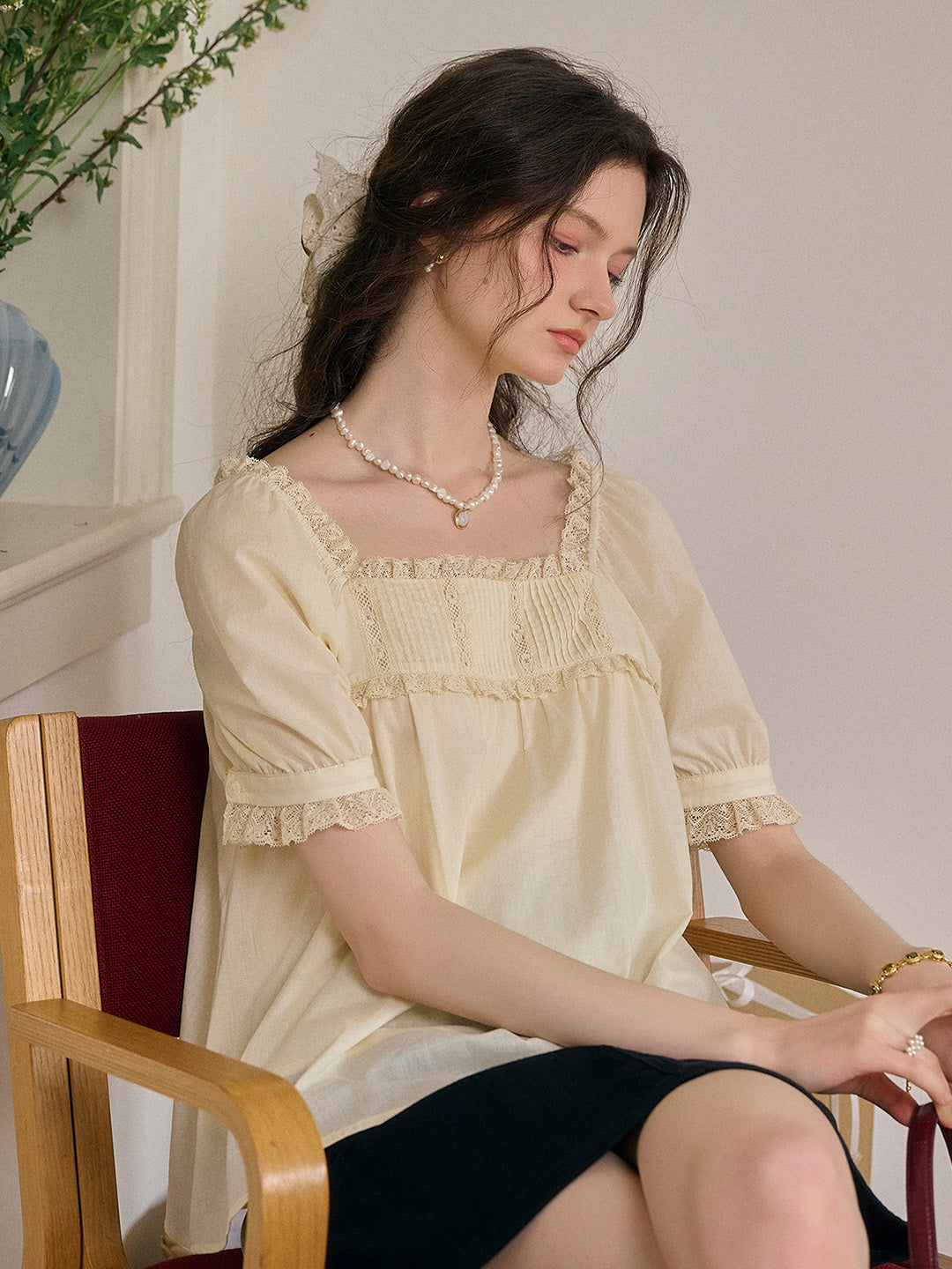 Leia Ruffle Square Neck 100% Cotton Blouse