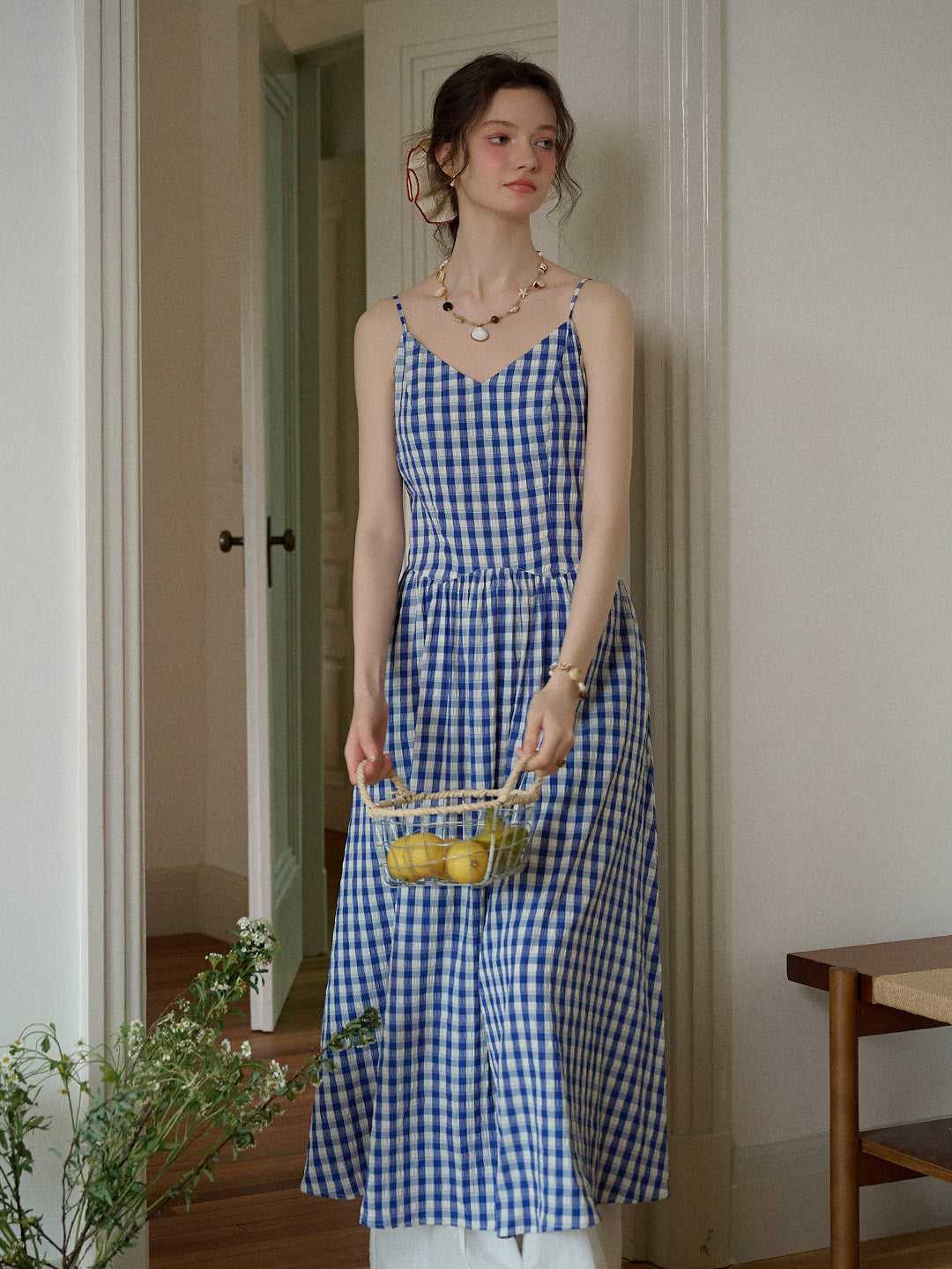 Tinsley Suspender Plaid Dress- Blue