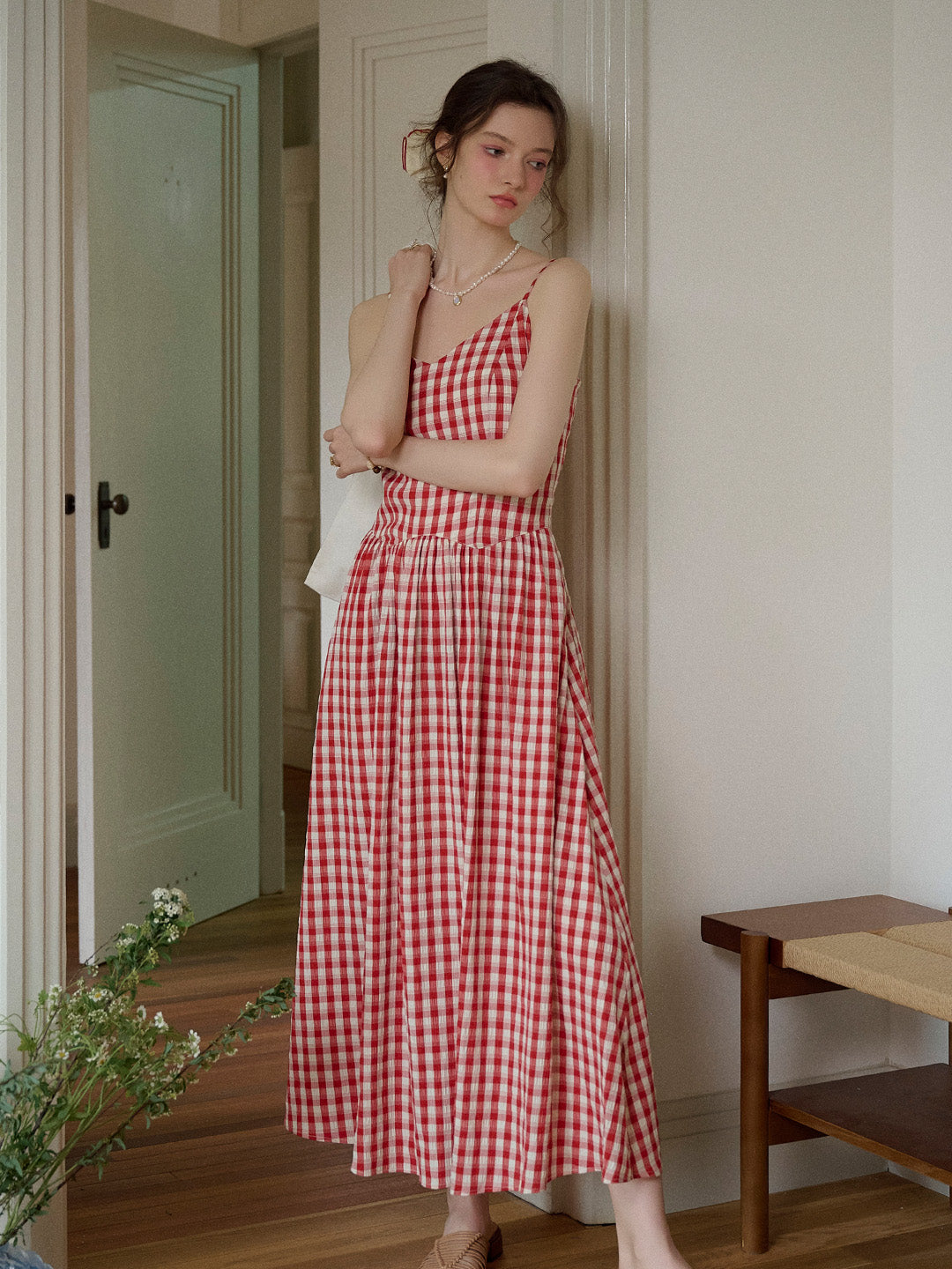 Tinsley Suspender Plaid Dress- Red