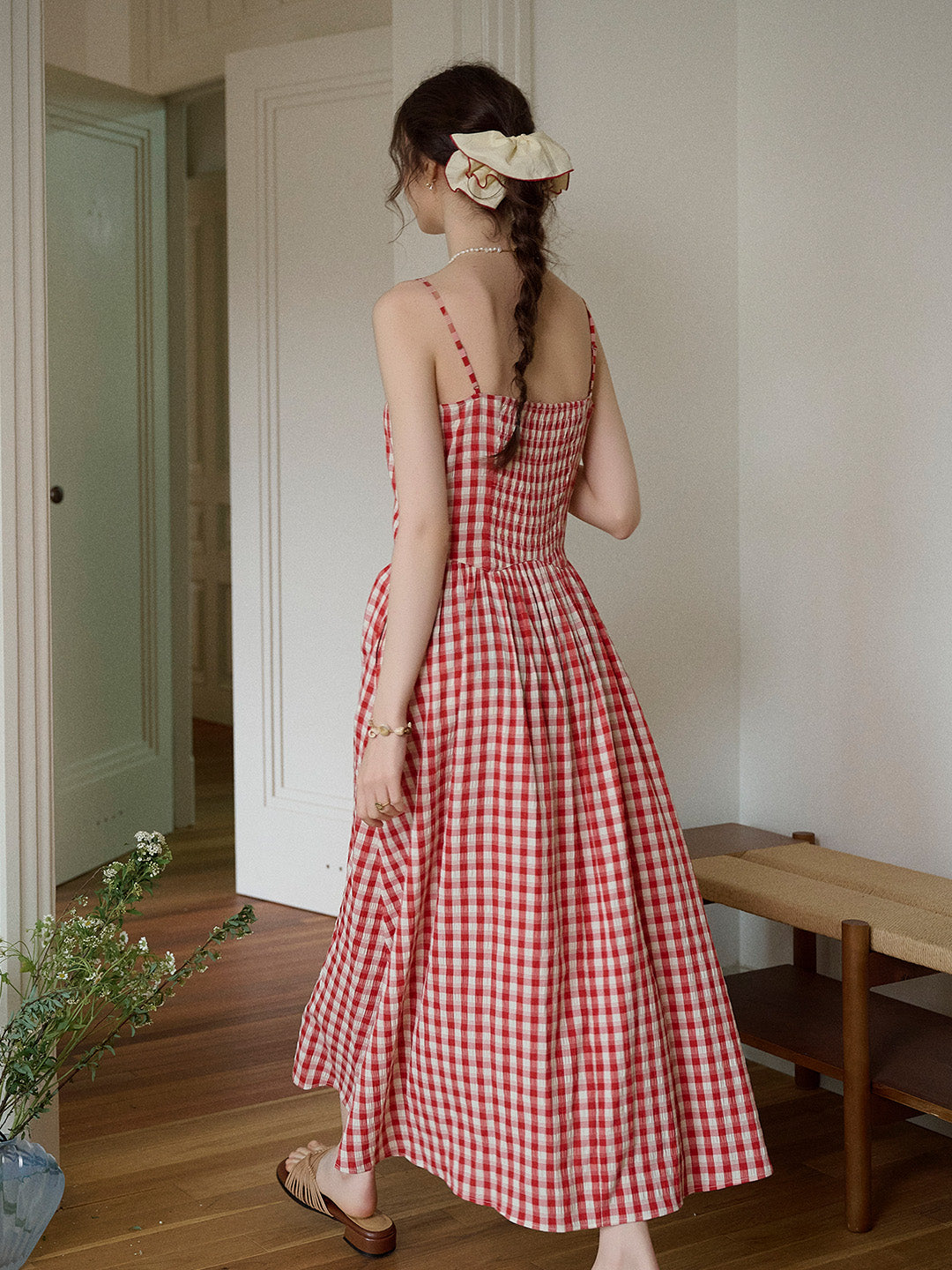 Tinsley Suspender Plaid Dress- Red