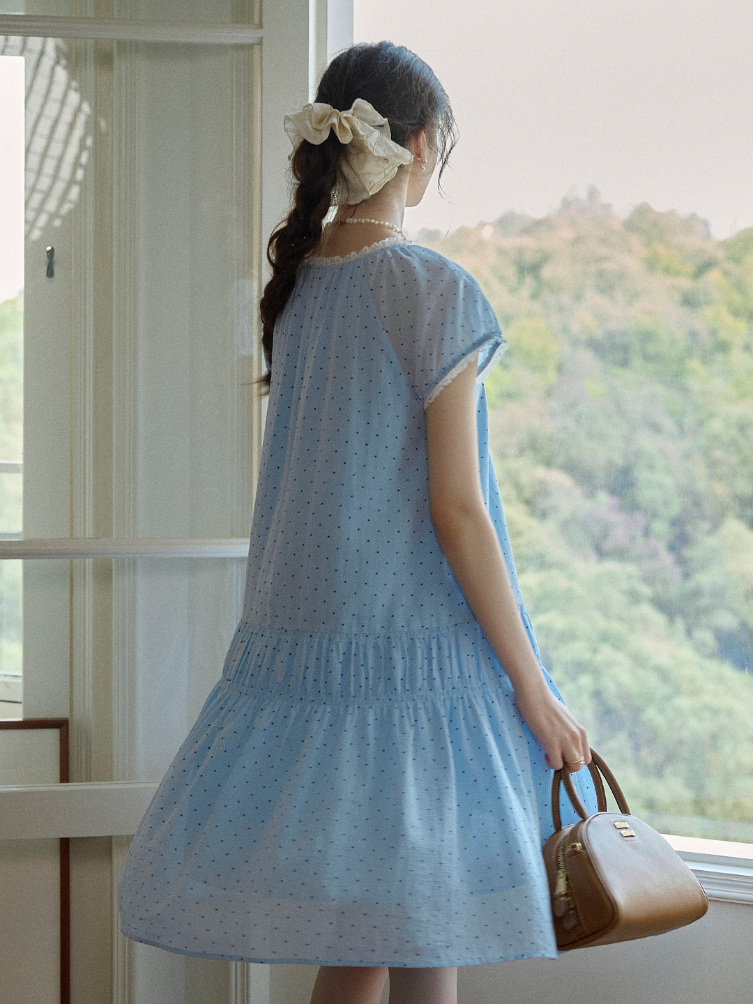 Norah Ruffle Round Neck Dot 100% Cotton Dress
