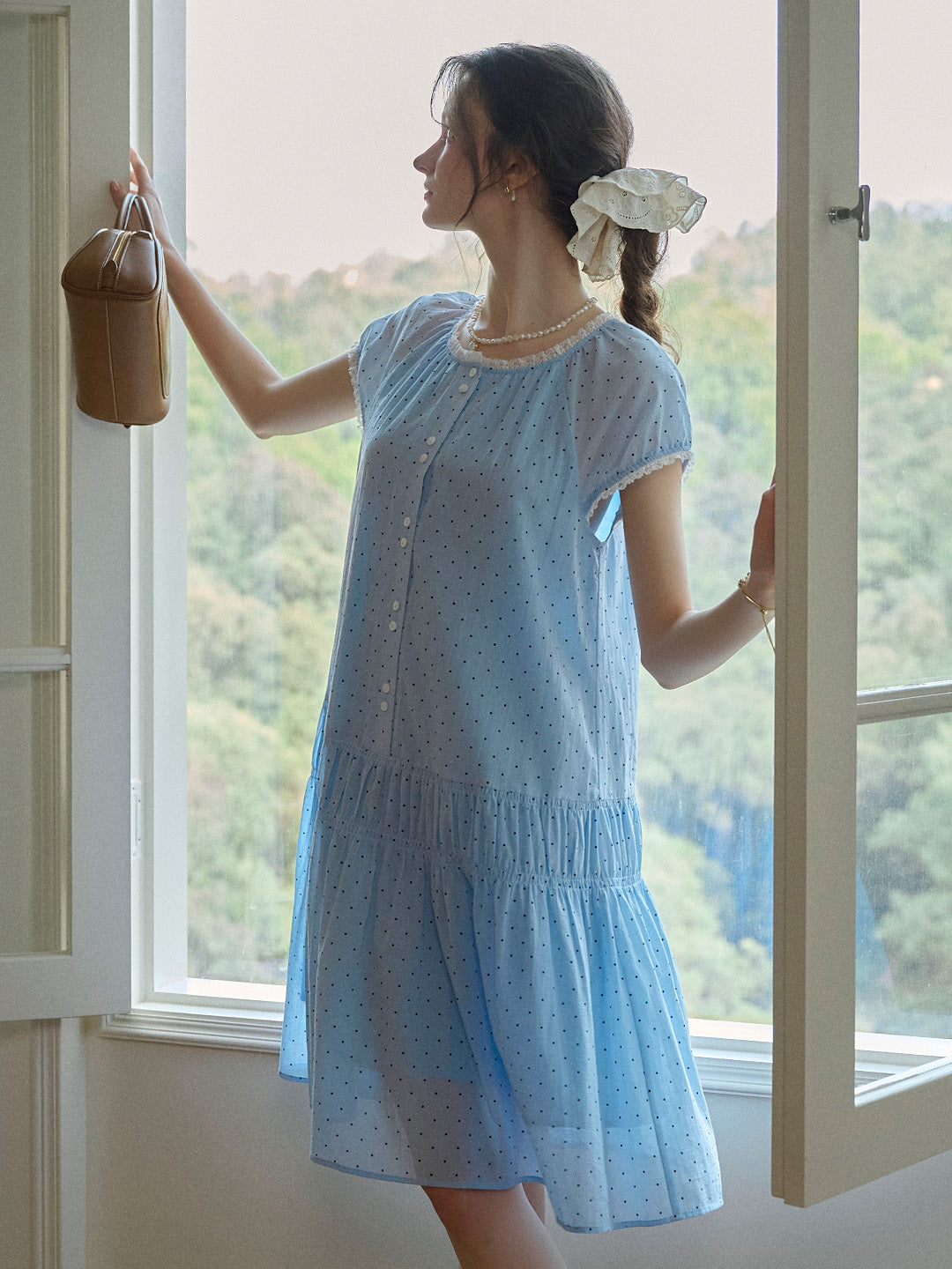 Norah Ruffle Round Neck Dot 100% Cotton Dress