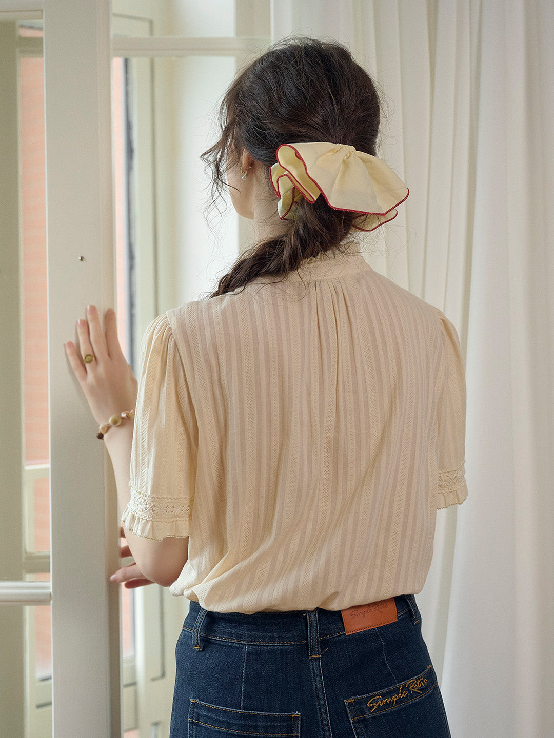 Imani Stand Collar Embroidery Cotton Blouse