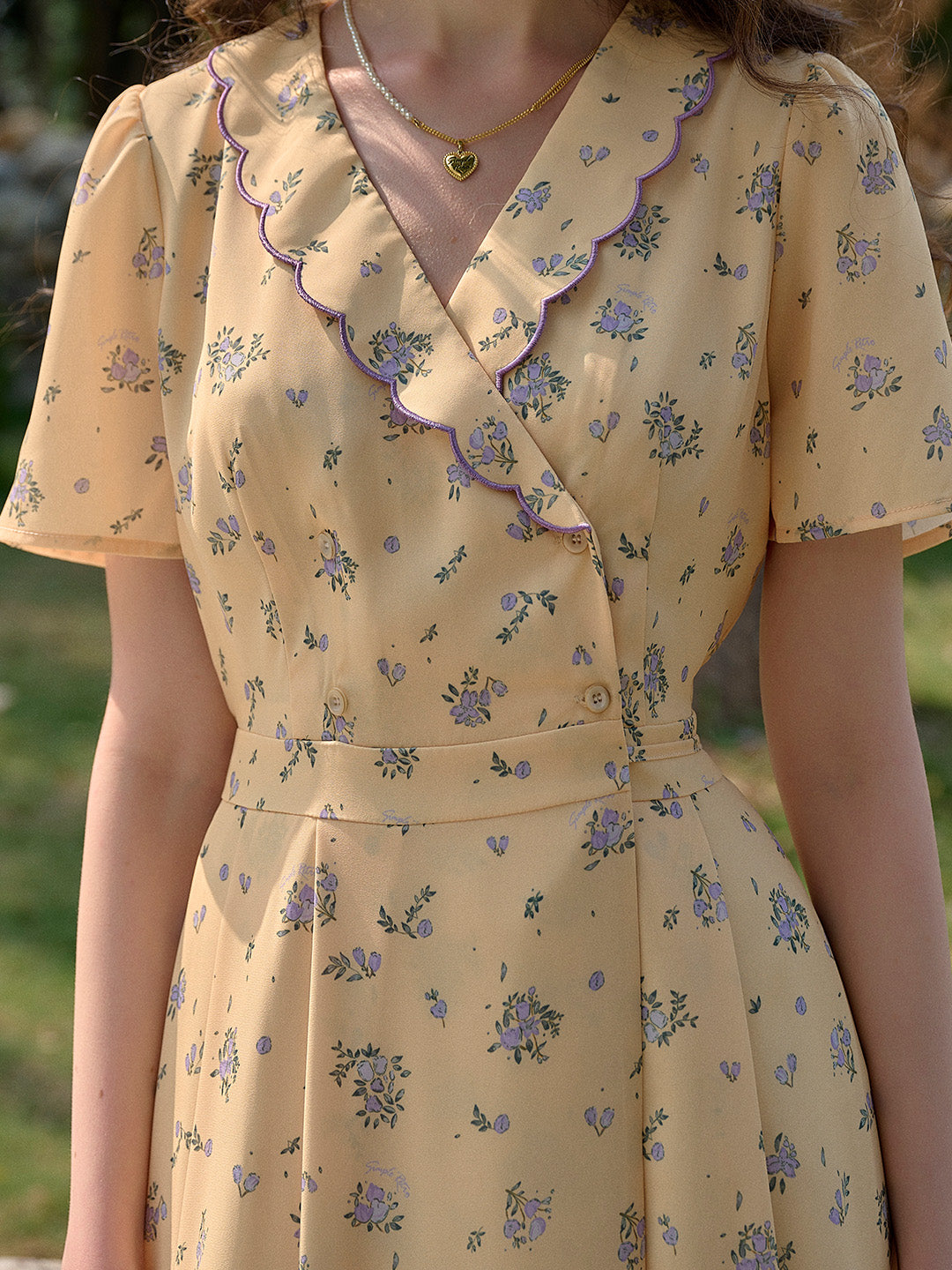 【Final Sale】Louisa Ruffle V-Neck Floral Waist Dress - Blue