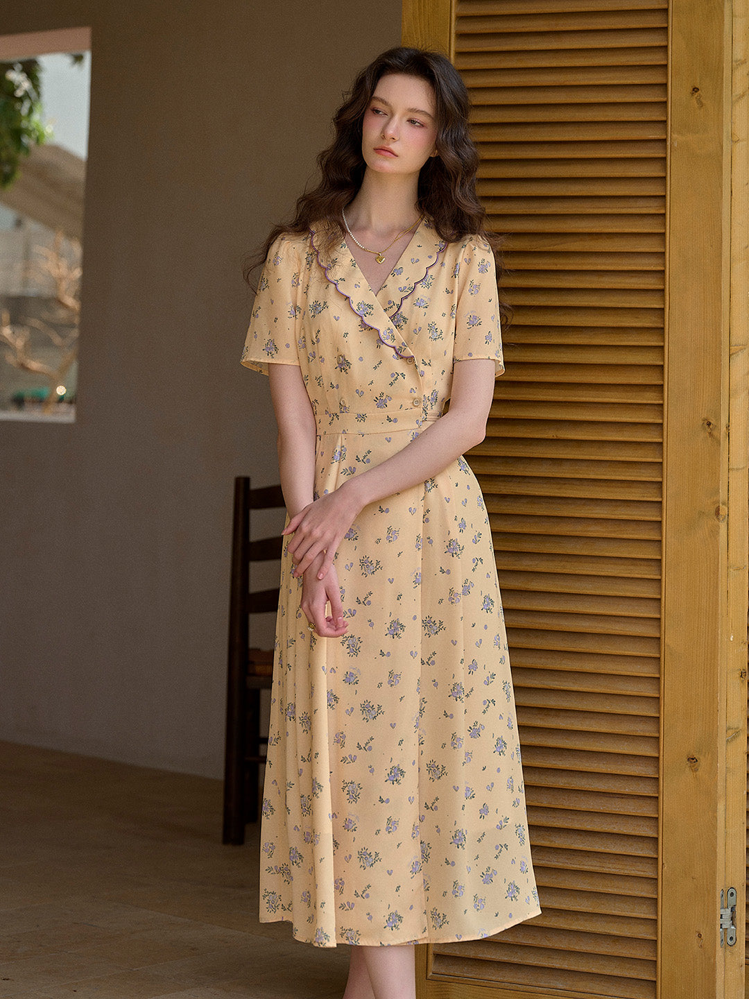 【Final Sale】Louisa Ruffle V-Neck Floral Waist Dress - Blue