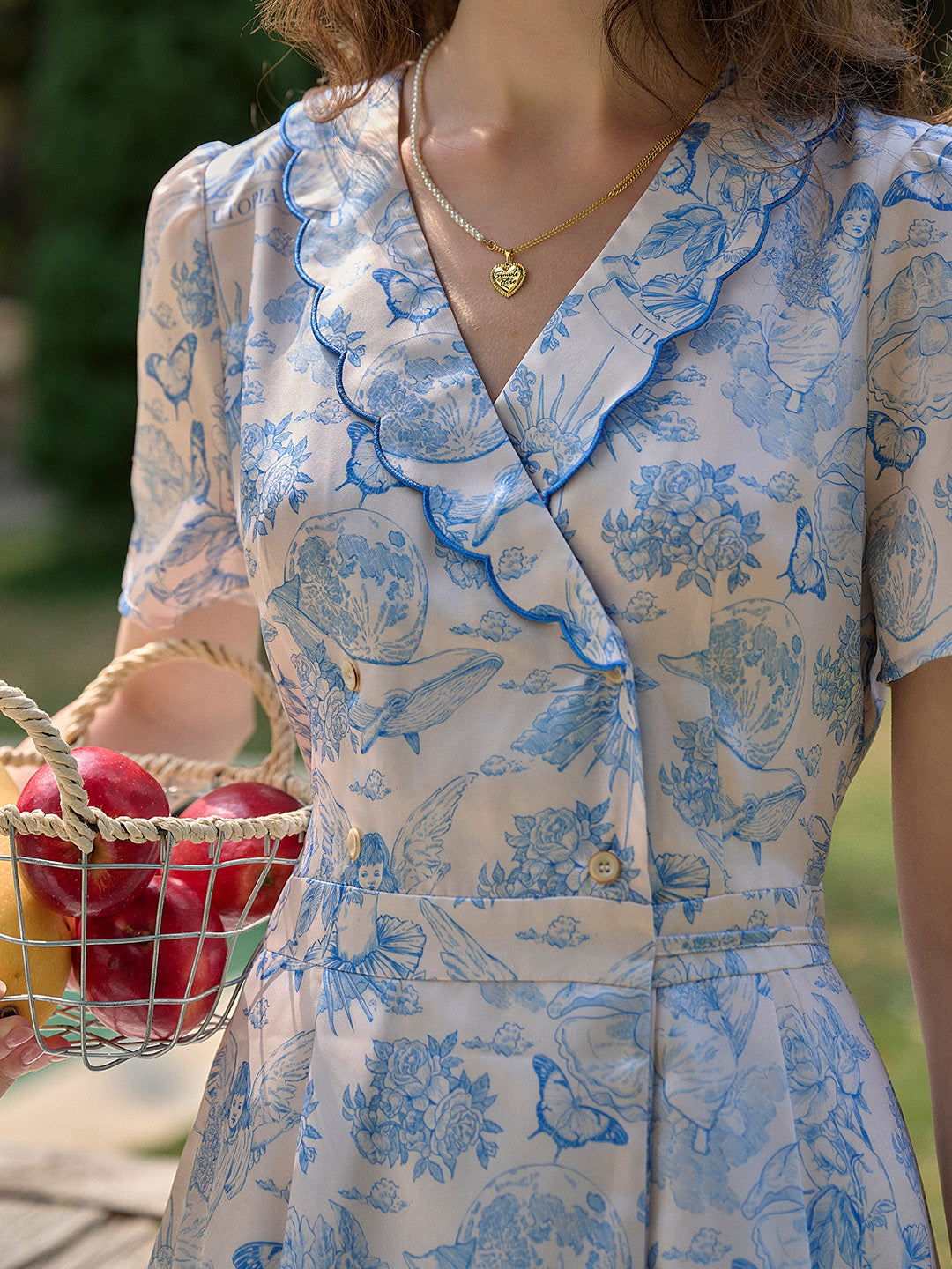 【Final Sale】Louisa Ruffle V-Neck Floral Waist Dress - Blue