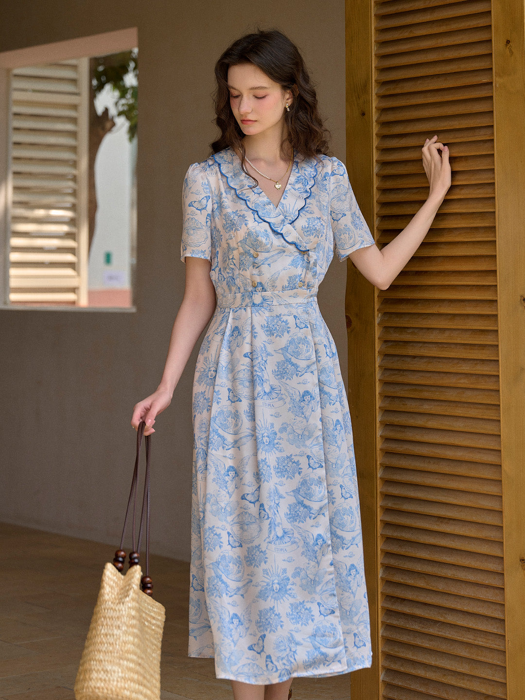 【Final Sale】Louisa Ruffle V-Neck Floral Waist Dress - Blue