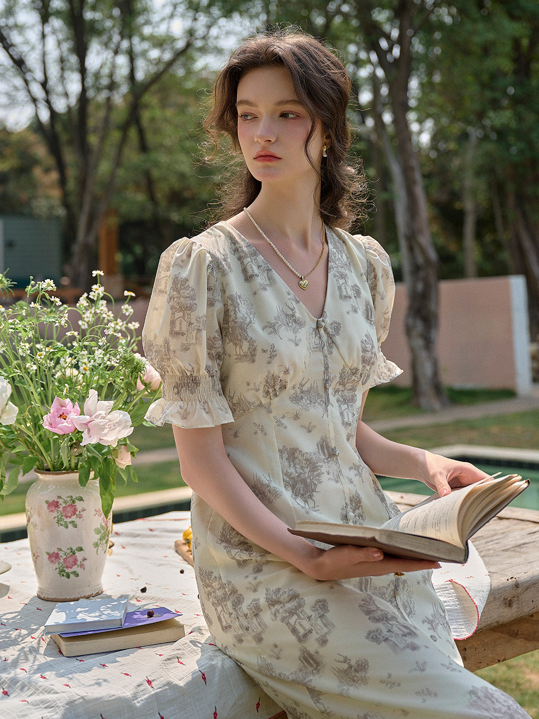 【Final Sale】Xena V-Neck Floral Puff Sleeve Dress