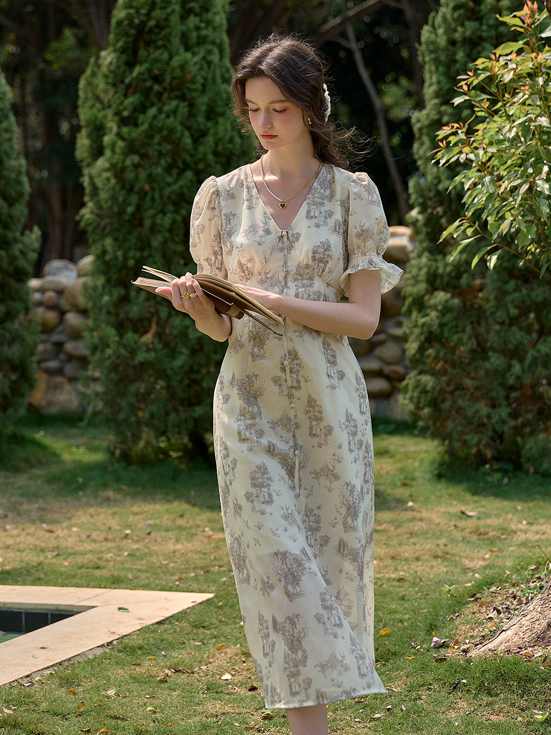 【Final Sale】Xena V-Neck Floral Puff Sleeve Dress