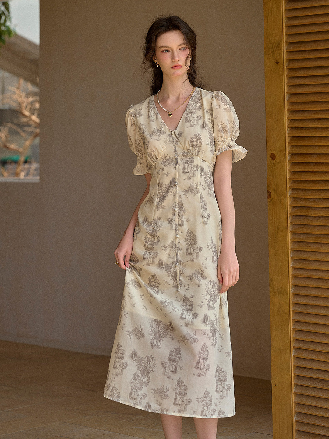 【Final Sale】Xena V-Neck Floral Puff Sleeve Dress